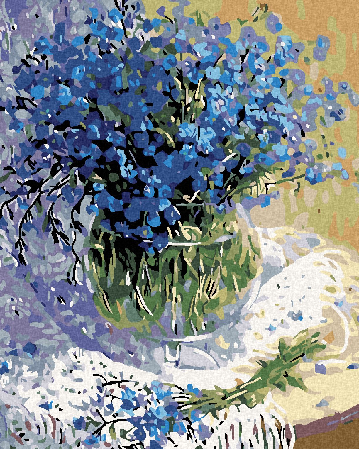 zuty Malování podle čísel - KYTICE MODRÝCH KVĚTŮ - Rozměr: 40x50 cm, Rámování: Varianta: bez rámu a bez vypnutí plátna - obrázek 2