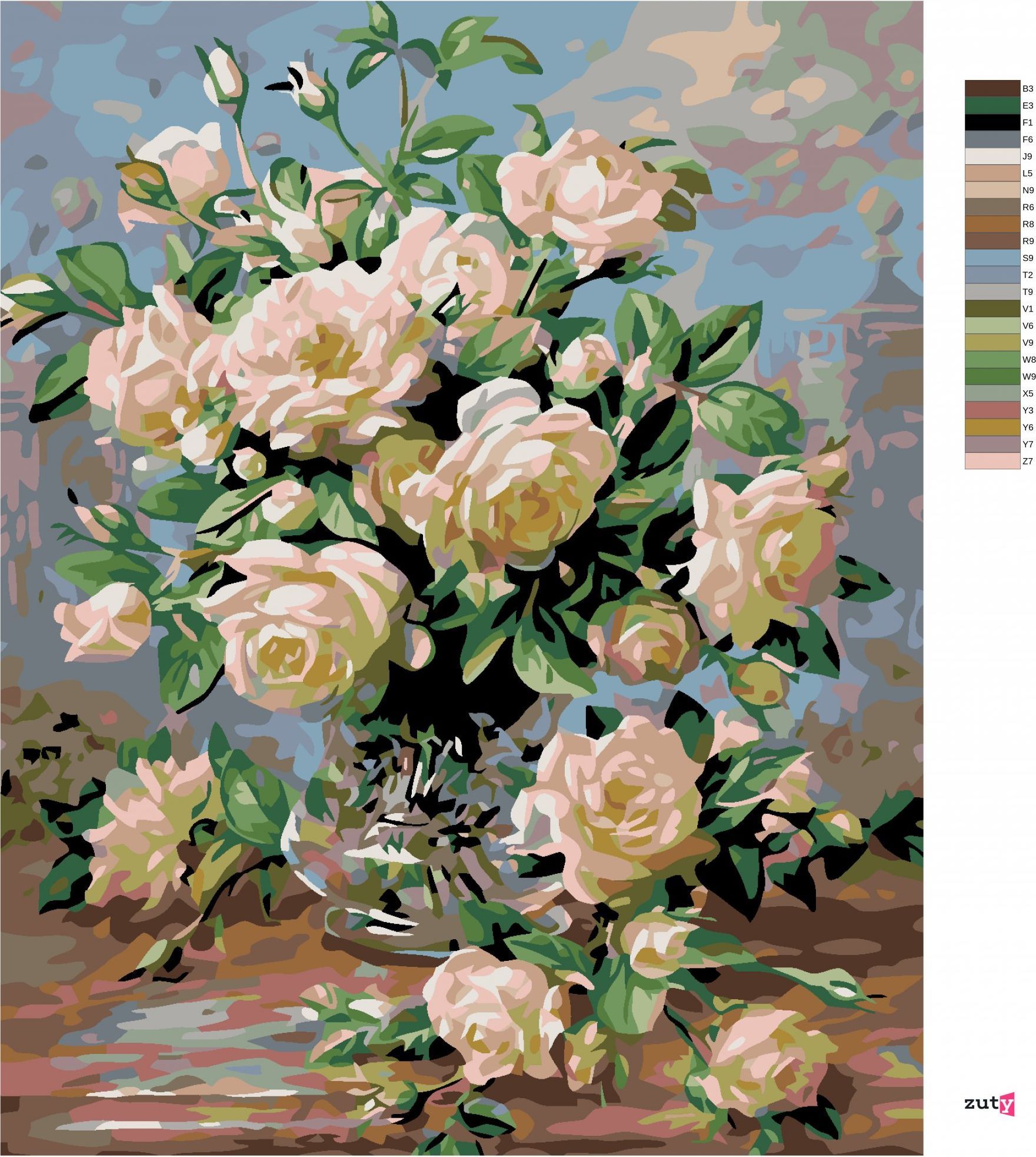 zuty Malování podle čísel - BÍLÉ RŮŽE - Rozměr: 40x50 cm, Rámování: Varianta: bez rámu a bez vypnutí plátna - obrázek 2