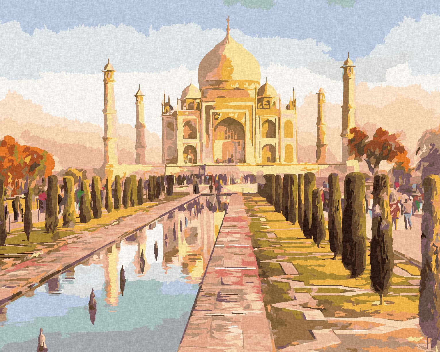 zuty Malování podle čísel - TAJ MAHAL A VÝCHOD SLUNCE - Rozměr: 40x50 cm, Rámování: Varianta: bez rámu a bez vypnutí plátna - obrázek 1