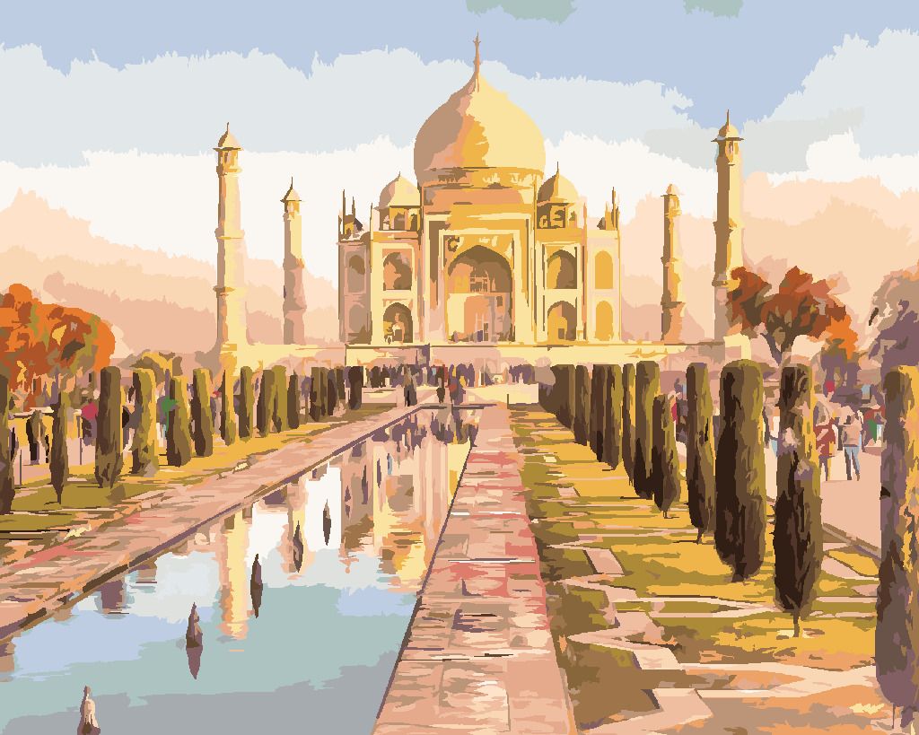 zuty Malování podle čísel - TAJ MAHAL A VÝCHOD SLUNCE - Rozměr: 40x50 cm, Rámování: Varianta: bez rámu a bez vypnutí plátna - obrázek 2
