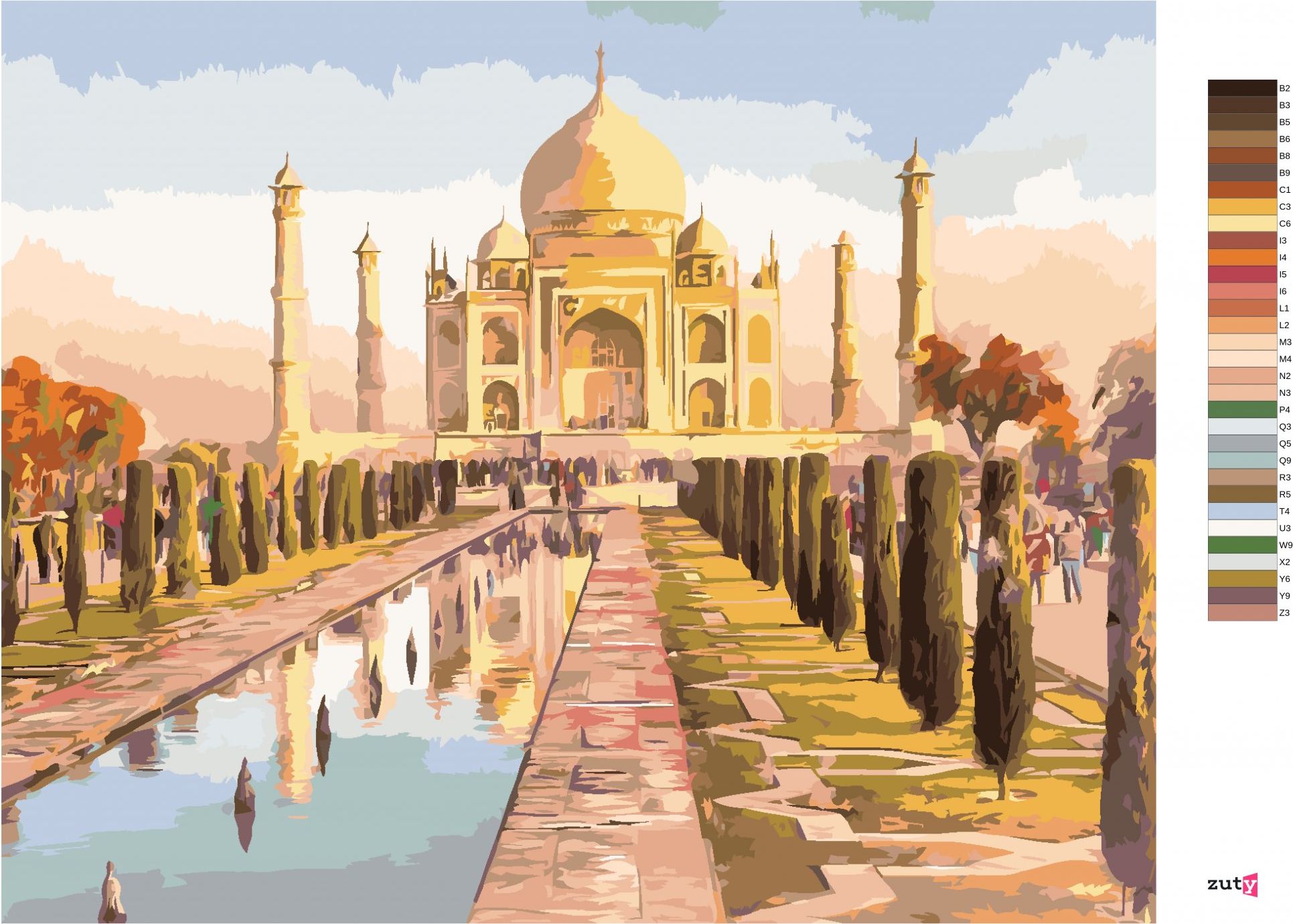 zuty Malování podle čísel - TAJ MAHAL A VÝCHOD SLUNCE - Rozměr: 40x50 cm, Rámování: Varianta: bez rámu a bez vypnutí plátna - obrázek 3