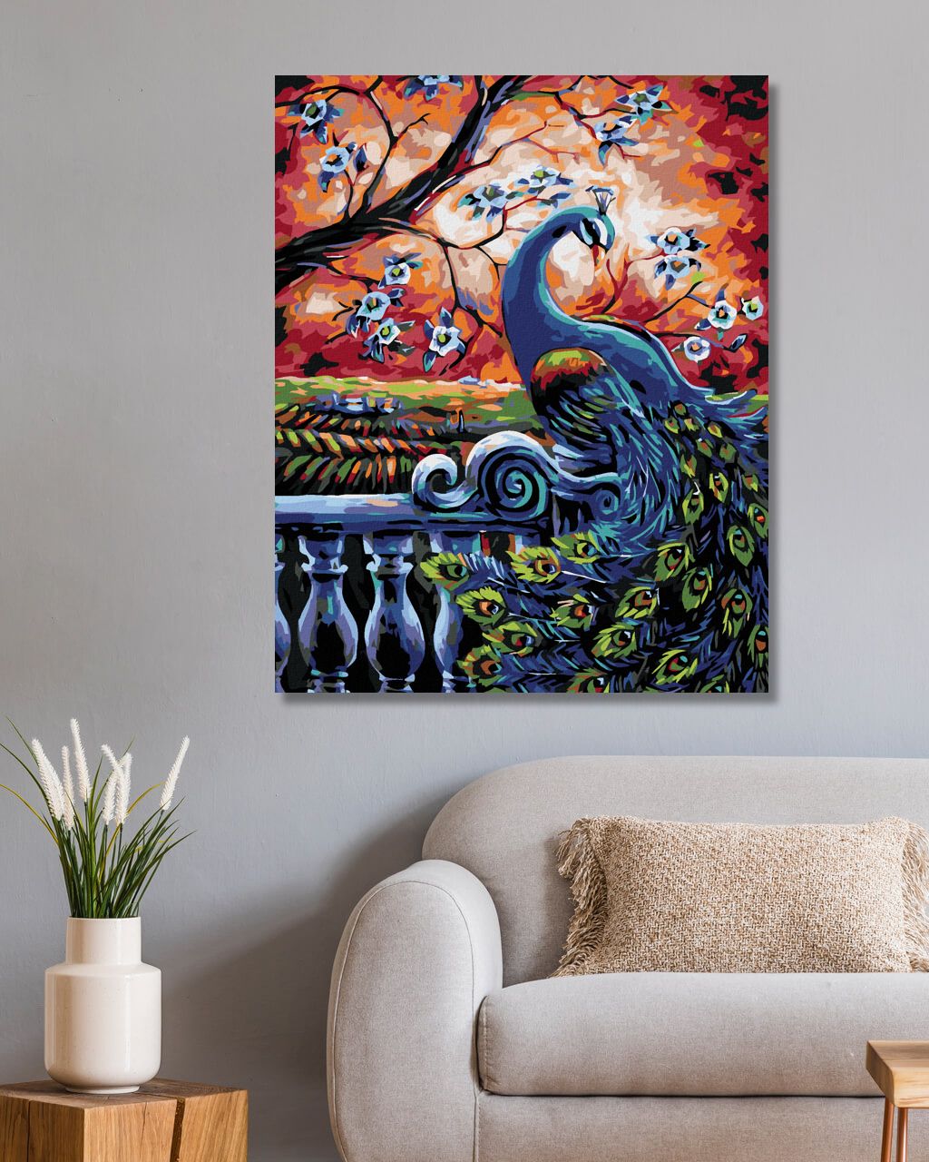 zuty Malování podle čísel - PÁV POD ROZKVETLÝM STROMEM - Rozměr: 40x50 cm, Rámování: Varianta: vypnuté plátno na rám - obrázek 2