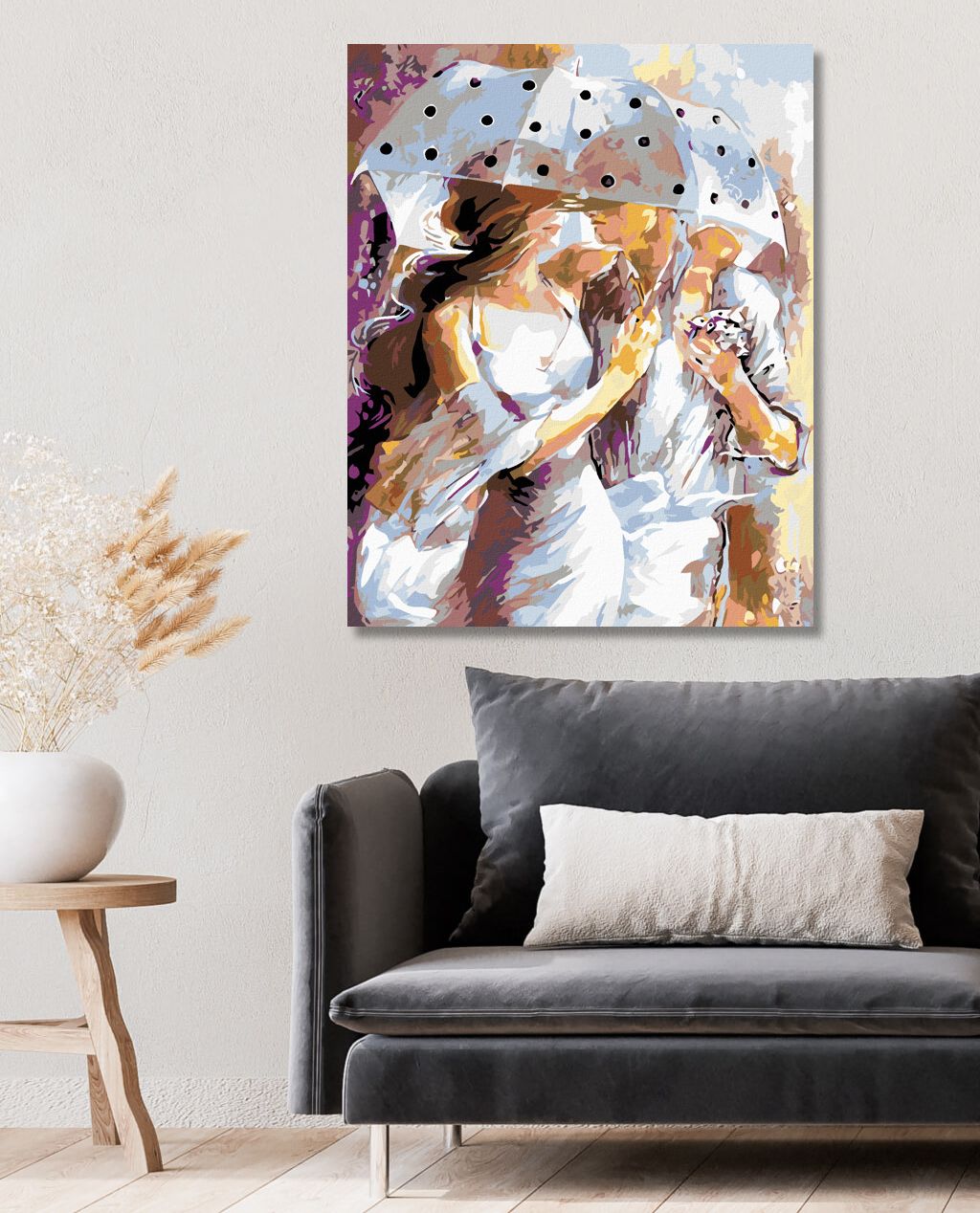 zuty Malování podle čísel - MILENCI POD DEŠTNÍKEM - Rozměr: 40x50 cm, Rámování: Varianta: bez rámu a bez vypnutí plátna - obrázek 2