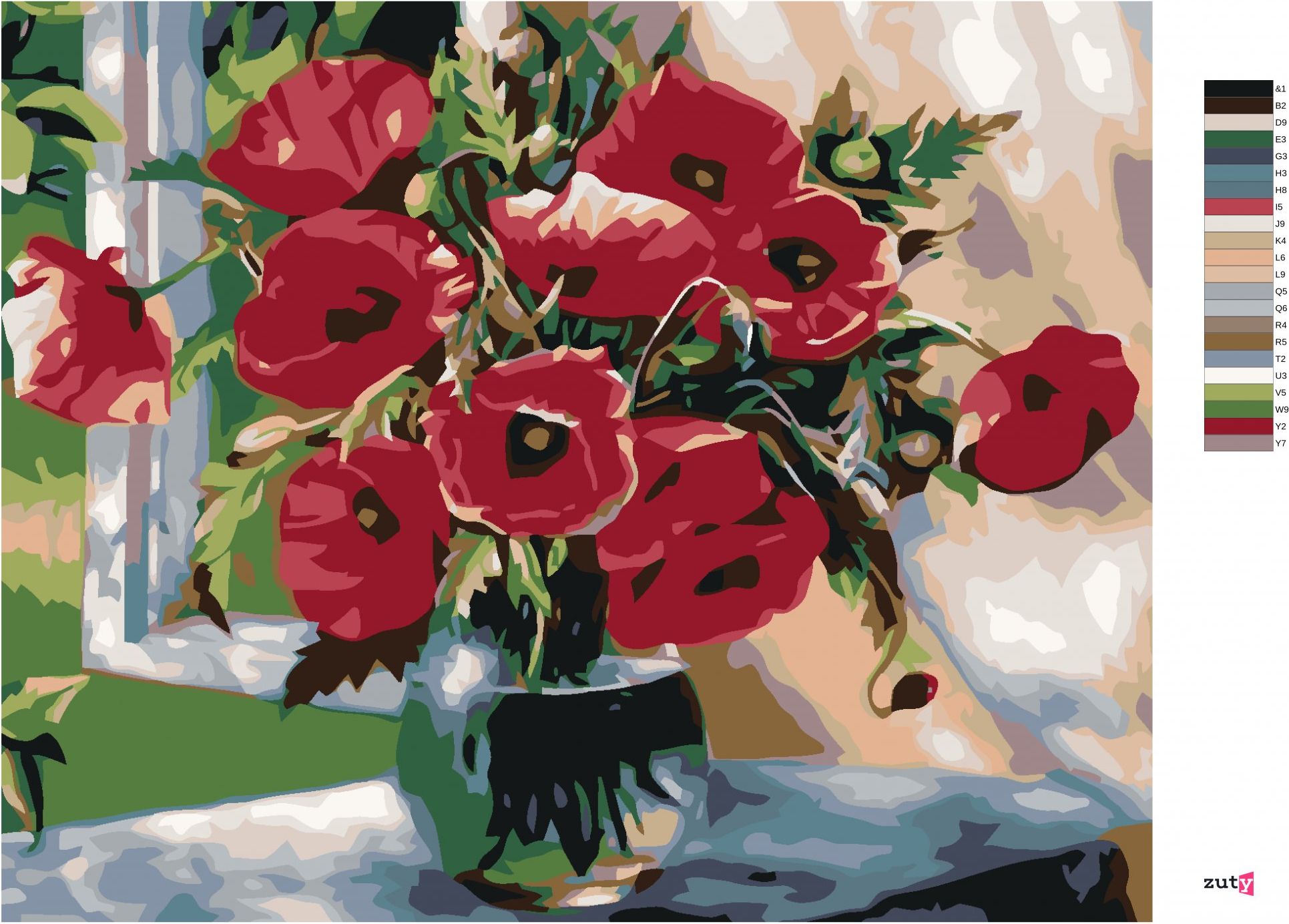zuty Malování podle čísel - VLČÍ MÁKY VE SKLENĚNÉ VÁZE - Rozměr: 40x50 cm, Rámování: Varianta: bez rámu a bez vypnutí plátna - obrázek 2