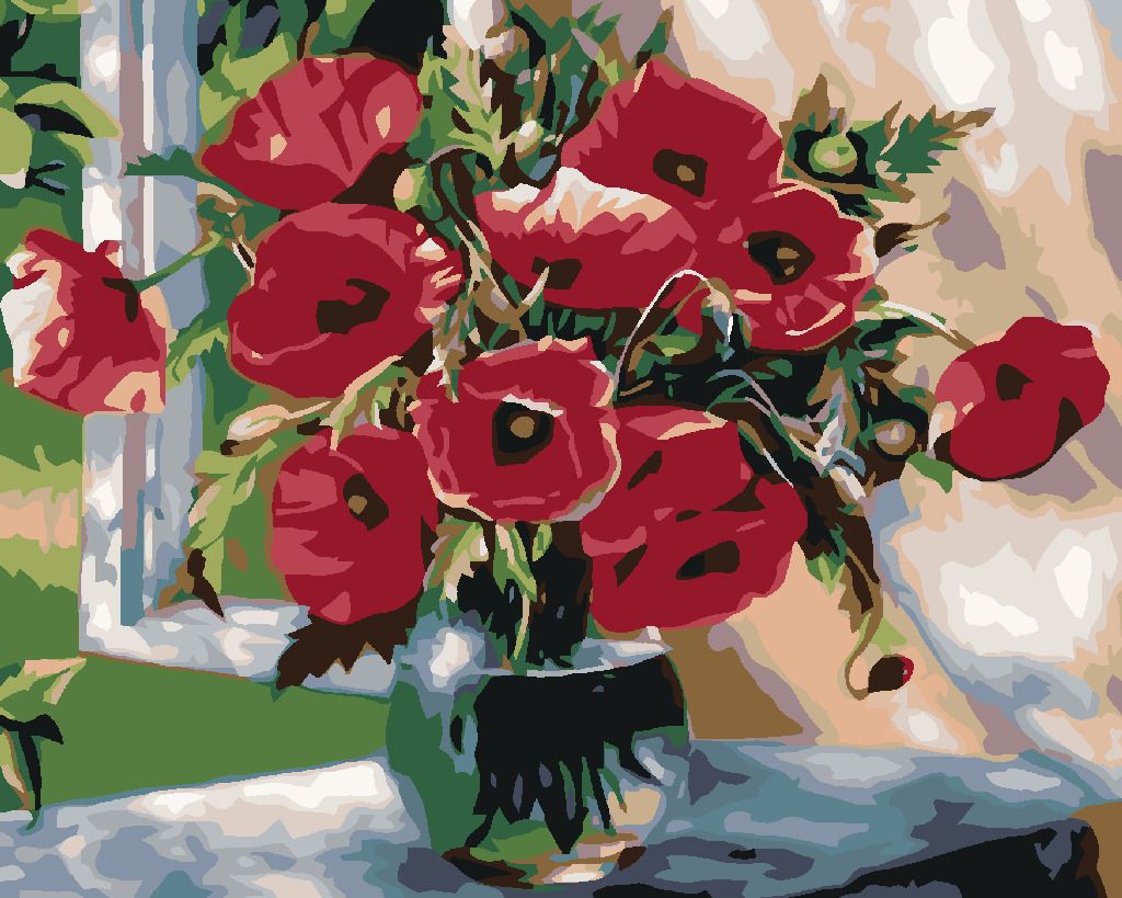 zuty Malování podle čísel - VLČÍ MÁKY VE SKLENĚNÉ VÁZE - Rozměr: 40x50 cm, Rámování: Varianta: bez rámu a bez vypnutí plátna - obrázek 3
