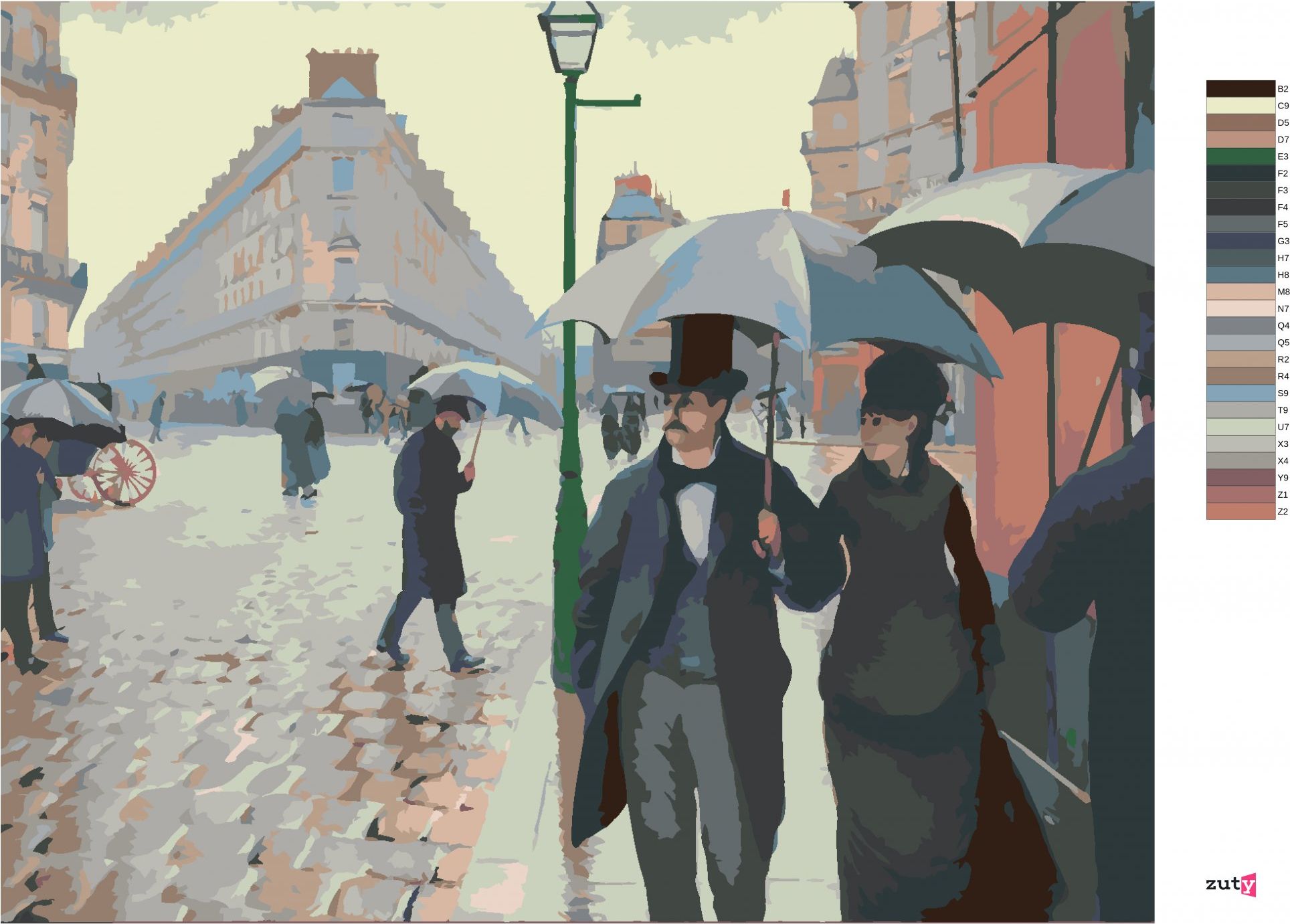 zuty Malování podle čísel - PARIS STREET; RAINY DAY (GUSTAVE CAILLEBOTTE) - Rozměr: 40x50 cm, Rámování: Varianta: bez rámu a bez vypnutí plátna - obrázek 9
