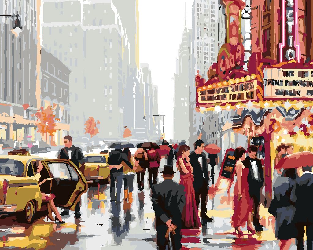 zuty Malování podle čísel - DIVADLO V NEW YORKU (RICHARD MACNEIL) - Rozměr: 40x50 cm, Rámování: Varianta: bez rámu a bez vypnutí plátna - obrázek 4