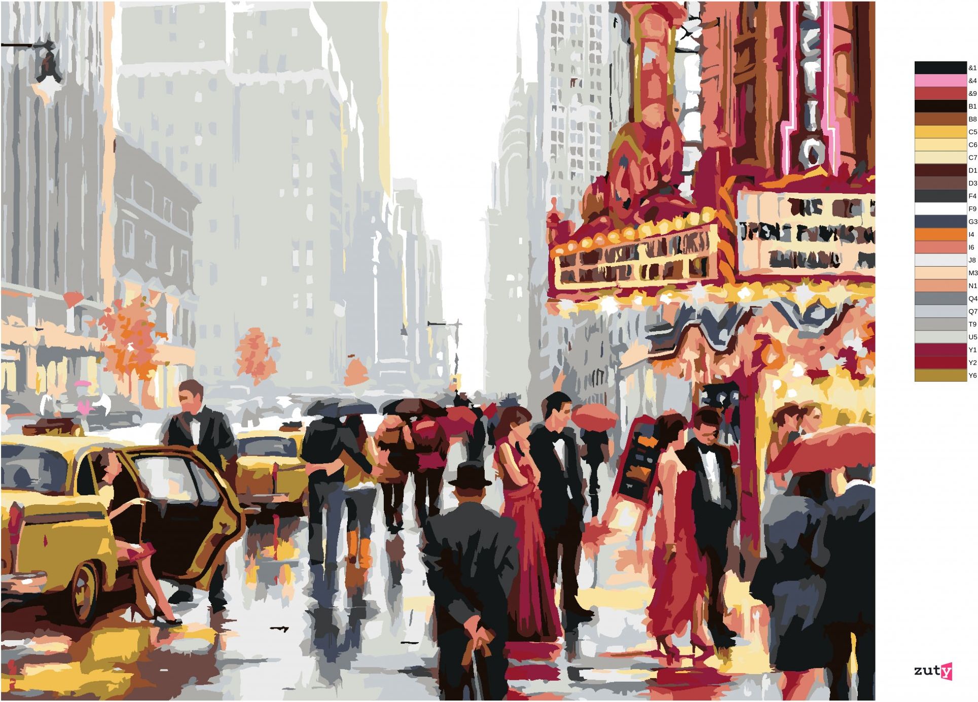 zuty Malování podle čísel - DIVADLO V NEW YORKU (RICHARD MACNEIL) - Rozměr: 40x50 cm, Rámování: Varianta: bez rámu a bez vypnutí plátna - obrázek 5