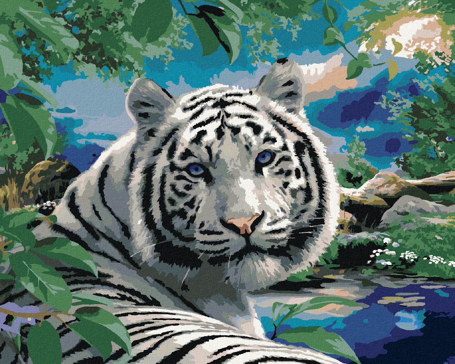 zuty Malování podle čísel - BÍLÝ TYGR A DIVOKÁ PŘÍRODA (HOWARD ROBINSON) - Rozměr: 40x50 cm, Rámování: Varianta: vypnuté plátno na rám - obrázek 1