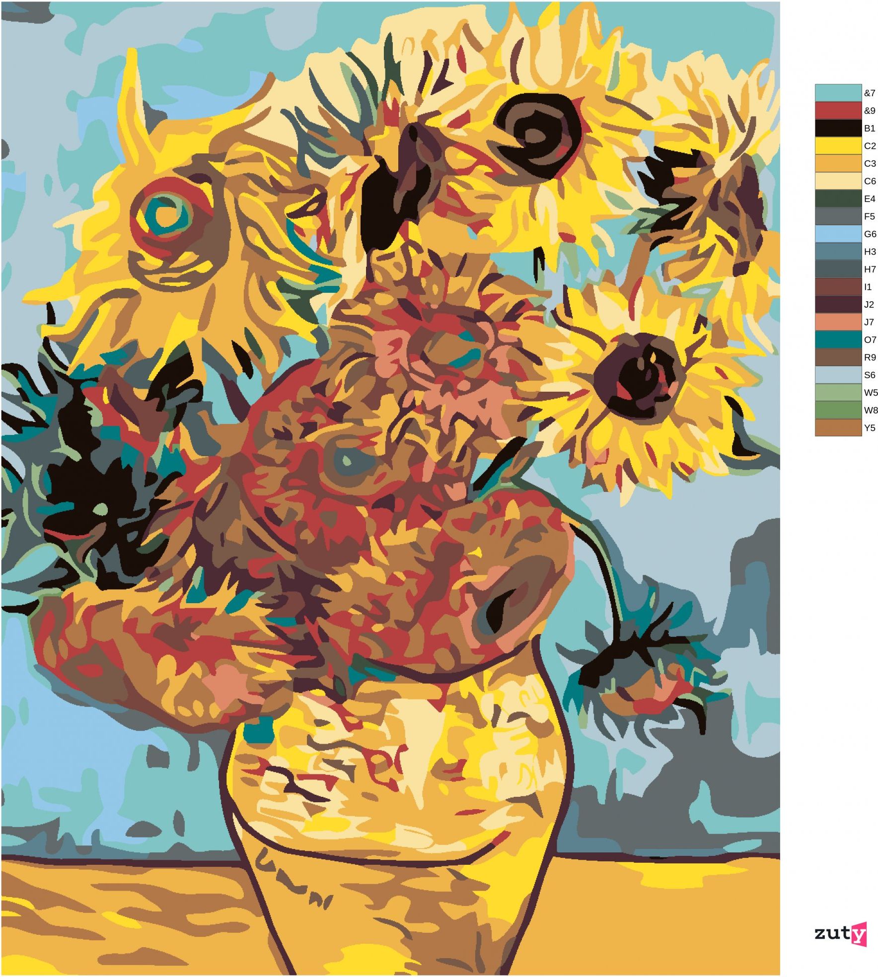 zuty Malování podle čísel - SLUNEČNICE (VAN GOGH) - Rozměr: 40x50 cm, Rámování: Varianta: vypnuté plátno na rám - obrázek 9