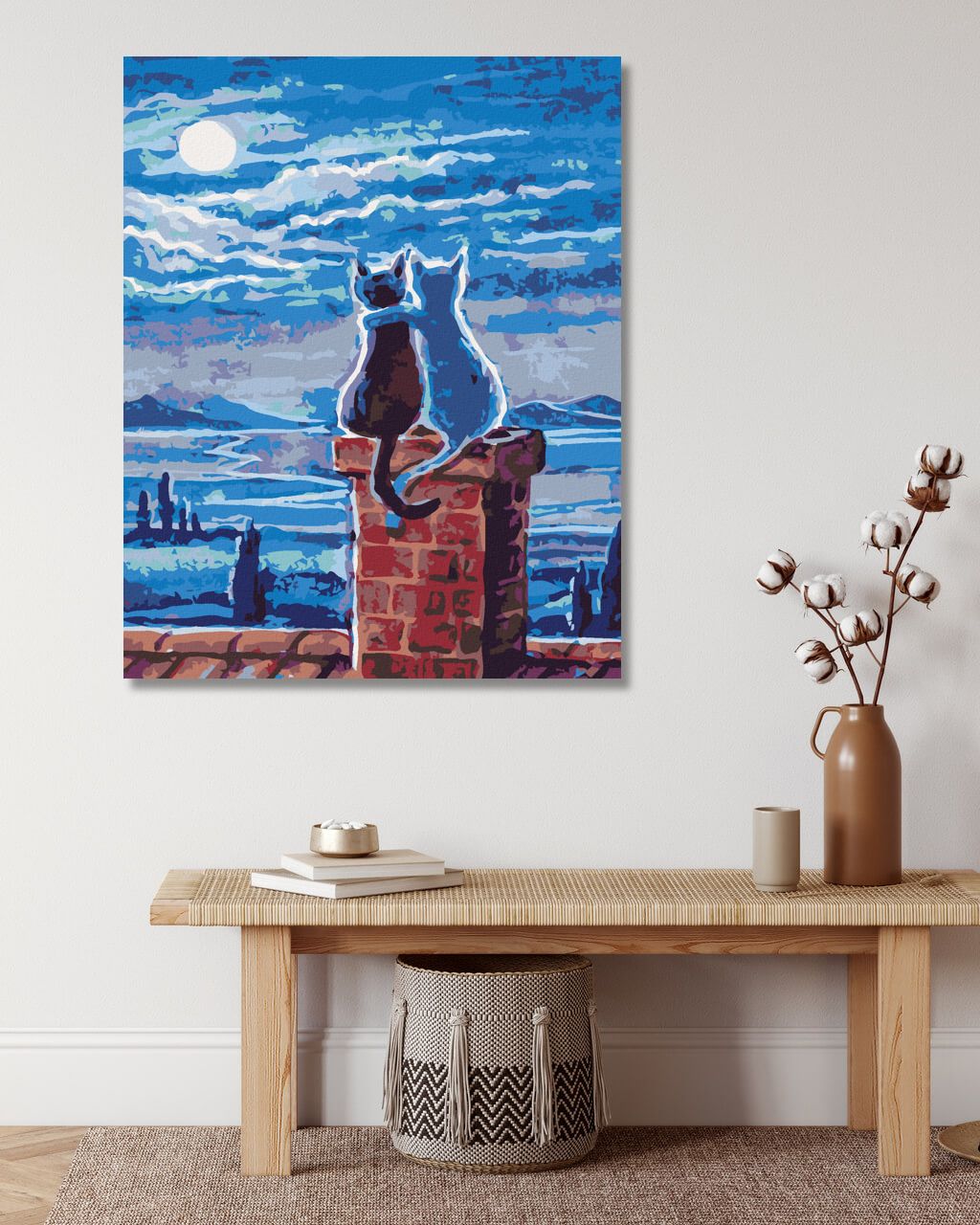 zuty Malování podle čísel - KOČKY NA STŘEŠE A MĚSÍC - Rozměr: 40x50 cm, Rámování: Varianta: bez rámu a bez vypnutí plátna - obrázek 5