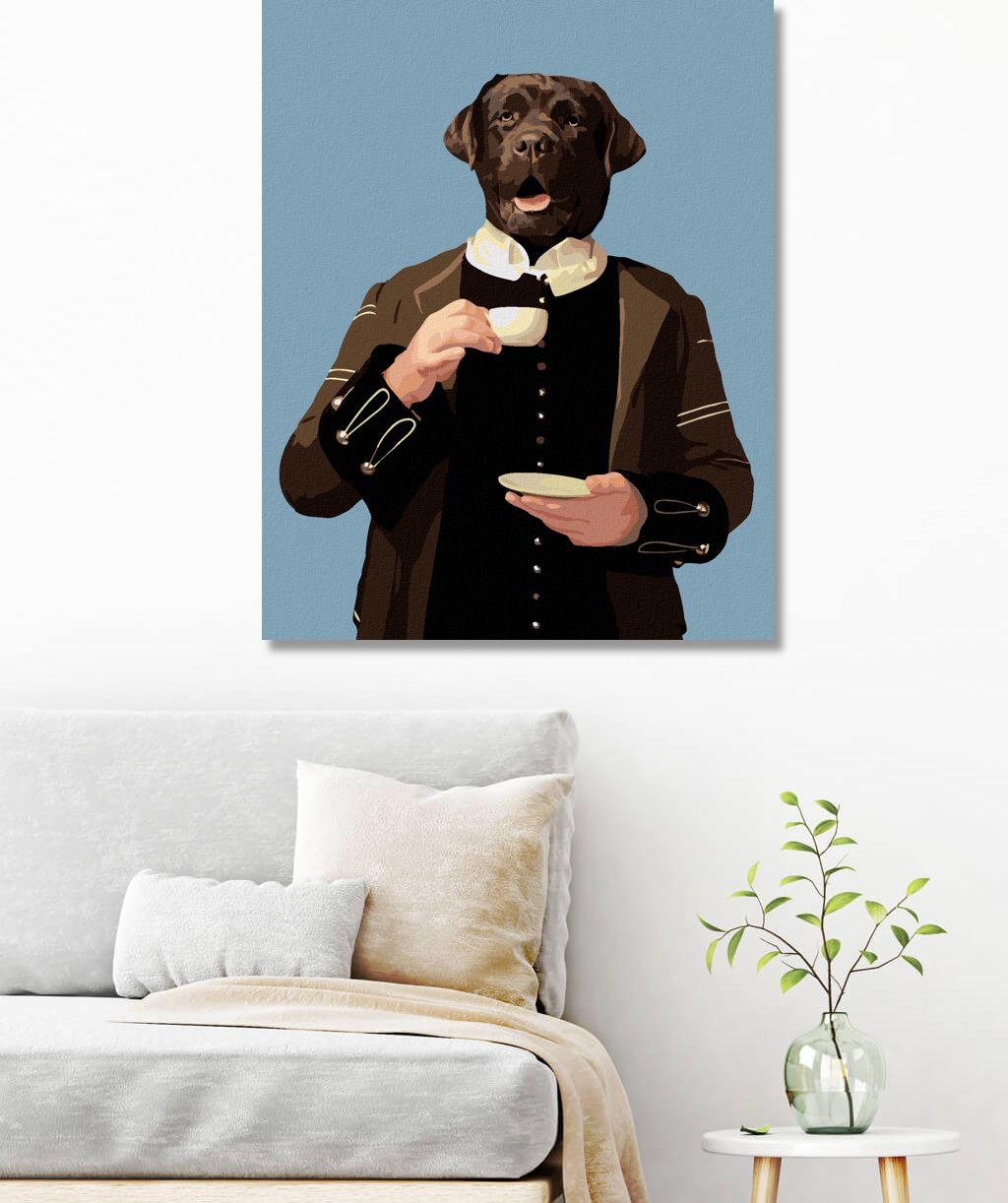 zuty Malování podle čísel - KRÁLOVSKÝ PES A KÁVA - Rozměr: 40x50 cm, Rámování: Varianta: vypnuté plátno na rám - obrázek 3