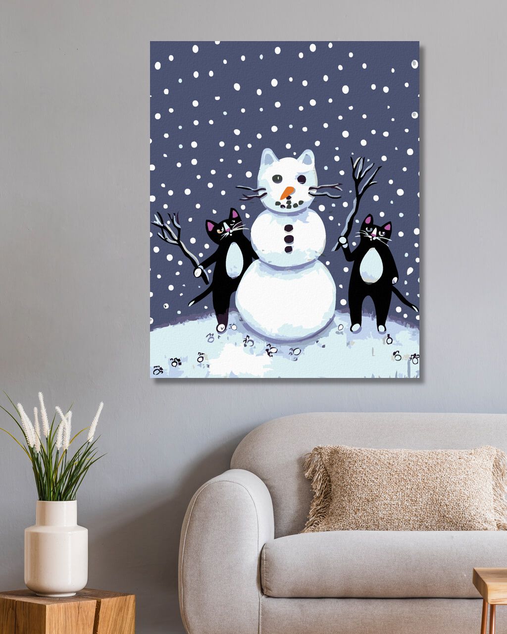 zuty Malování podle čísel - ČERNÍ KOCOURCI A SNĚHULÁK - Rozměr: 40x50 cm, Rámování: Varianta: bez rámu a bez vypnutí plátna - obrázek 5