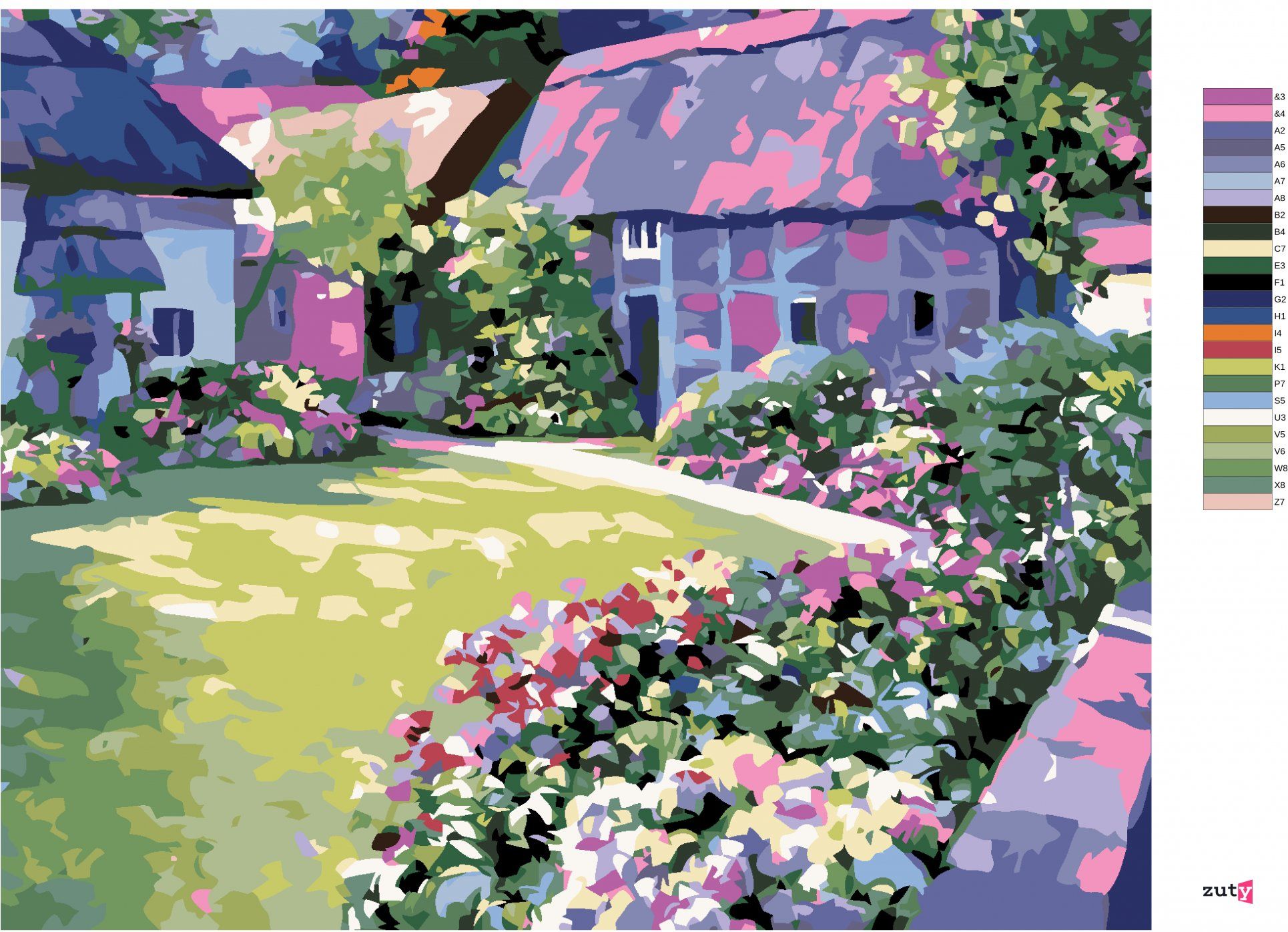 zuty Malování podle čísel - KVĚTINY V ZAHRADĚ U DOMU - Rozměr: 40x50 cm, Rámování: Varianta: vypnuté plátno na rám - obrázek 5