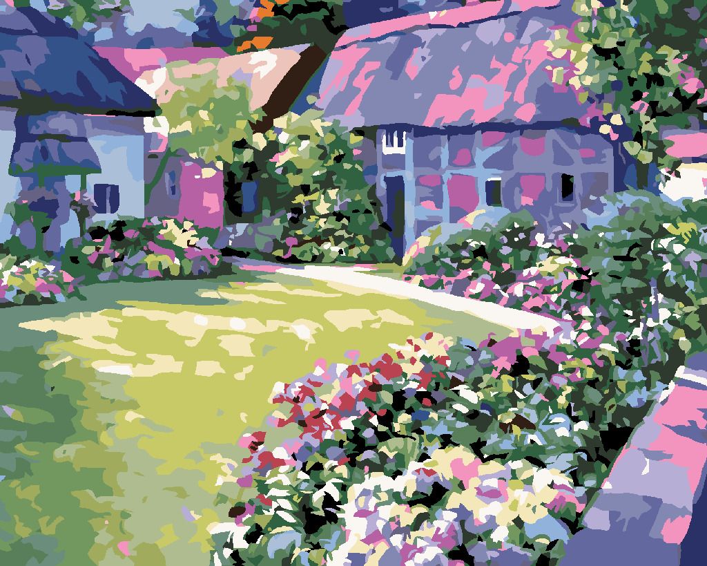 zuty Malování podle čísel - KVĚTINY V ZAHRADĚ U DOMU - Rozměr: 40x50 cm, Rámování: Varianta: vypnuté plátno na rám - obrázek 10