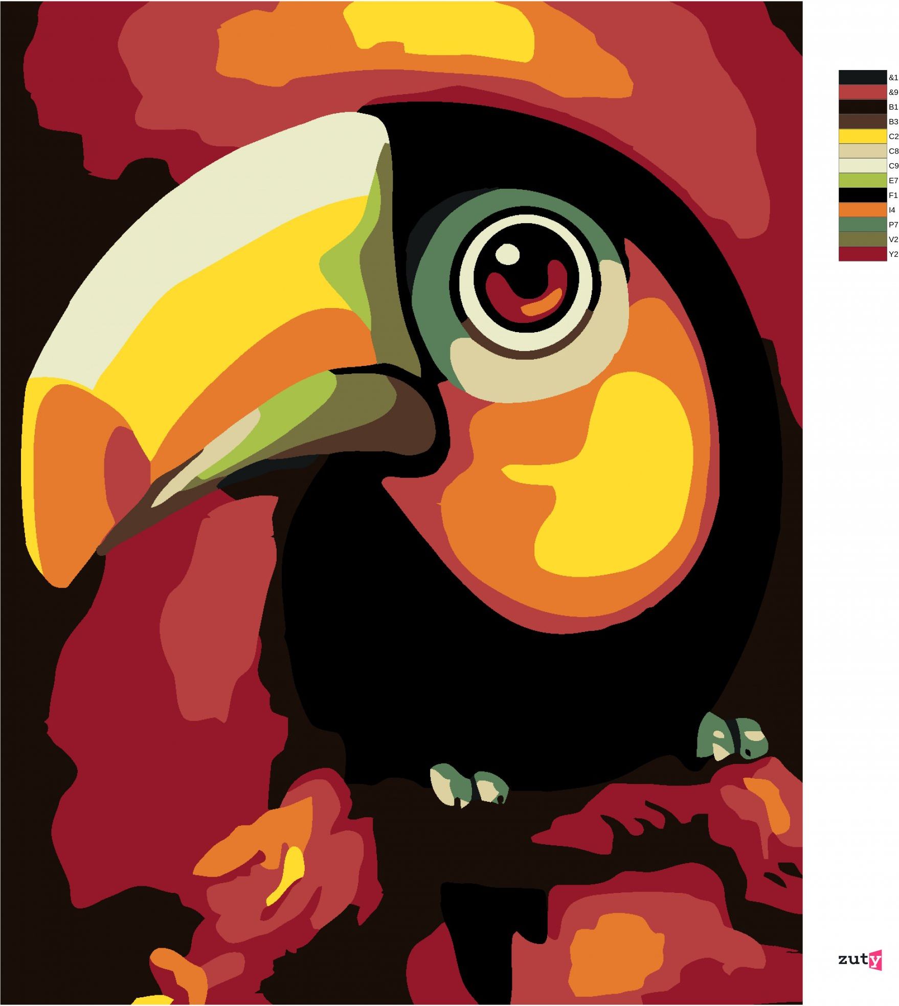 zuty Malování podle čísel - ZÁŘIVÝ PTÁK - Rozměr: 40x50 cm, Rámování: Varianta: bez rámu a bez vypnutí plátna - obrázek 10