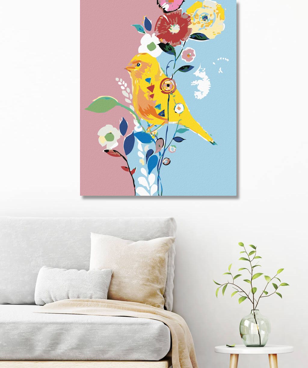 zuty Malování podle čísel - ŽLUTÝ PTÁČEK S KVĚTINAMI - Rozměr: 40x50 cm, Rámování: Varianta: bez rámu a bez vypnutí plátna - obrázek 8