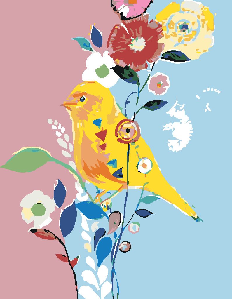 zuty Malování podle čísel - ŽLUTÝ PTÁČEK S KVĚTINAMI - Rozměr: 40x50 cm, Rámování: Varianta: bez rámu a bez vypnutí plátna - obrázek 9