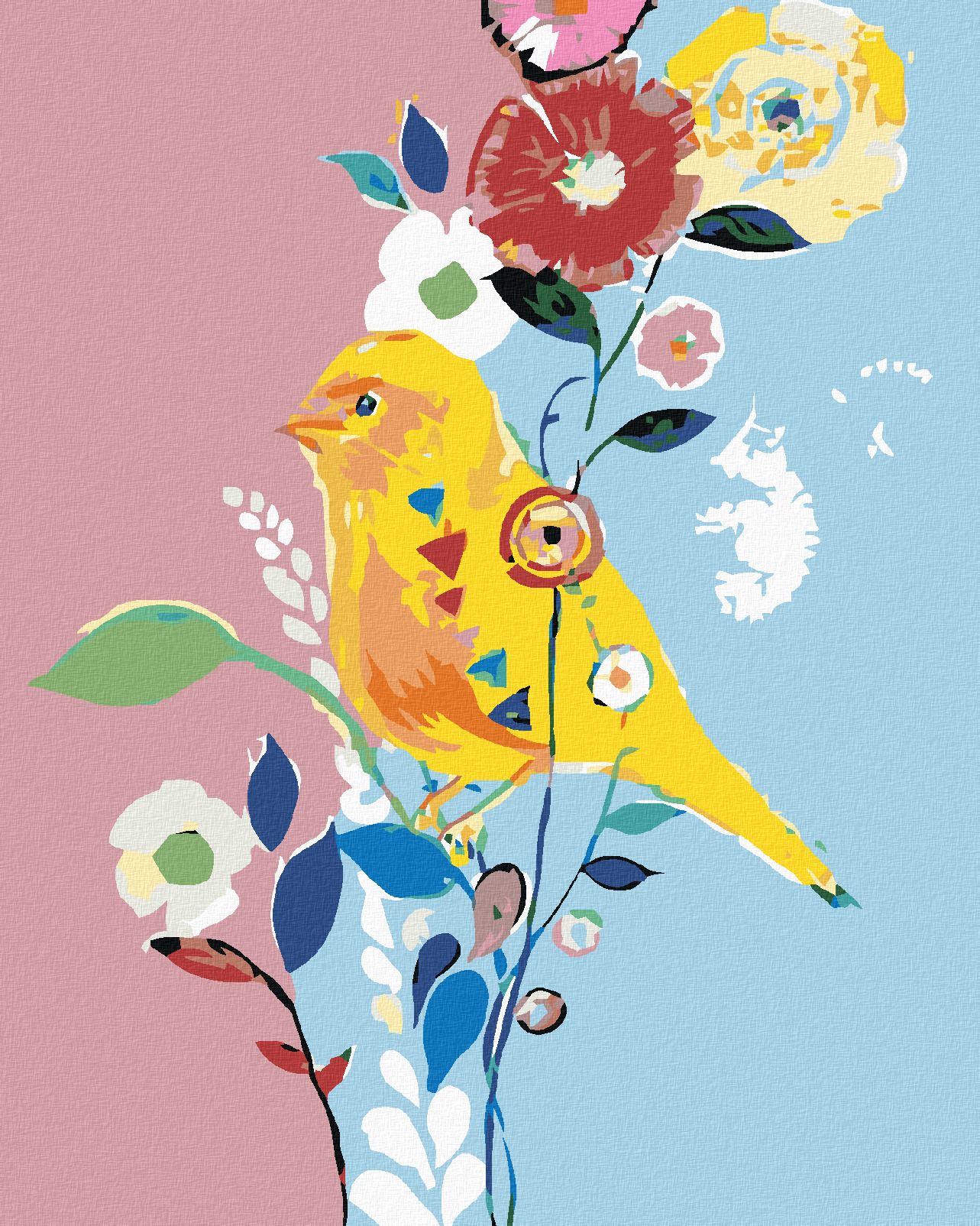 zuty Malování podle čísel - ŽLUTÝ PTÁČEK S KVĚTINAMI - Rozměr: 40x50 cm, Rámování: Varianta: vypnuté plátno na rám - obrázek 1