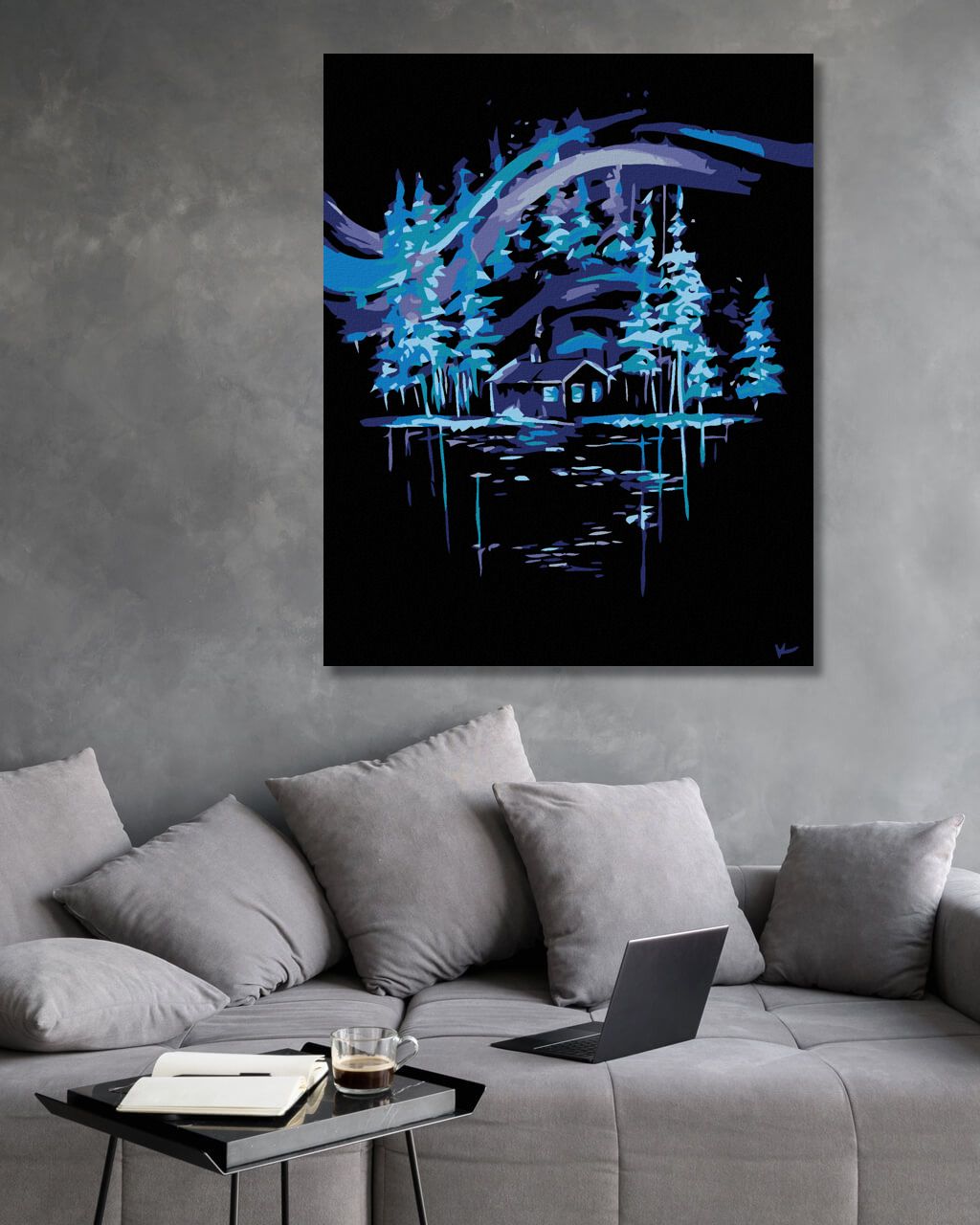 zuty Malování podle čísel - POLÁRNÍ ZÁŘE NAD CHALOUPKOU - Rozměr: 40x50 cm, Rámování: Varianta: vypnuté plátno na rám - obrázek 2