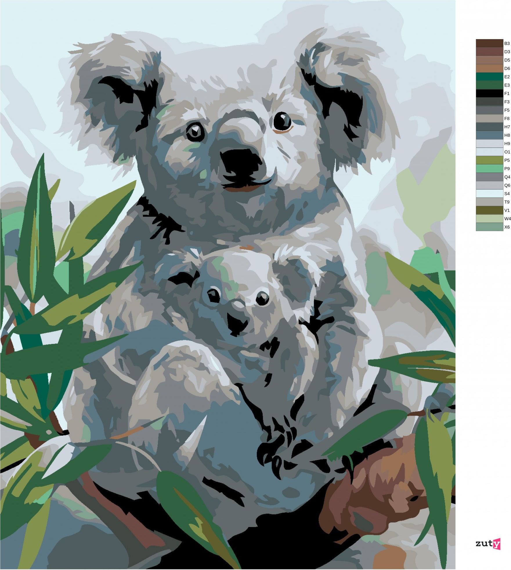 zuty Malování podle čísel - KOALA S MLÁDĚTEM - Rozměr: 40x50 cm, Rámování: Varianta: bez rámu a bez vypnutí plátna - obrázek 6