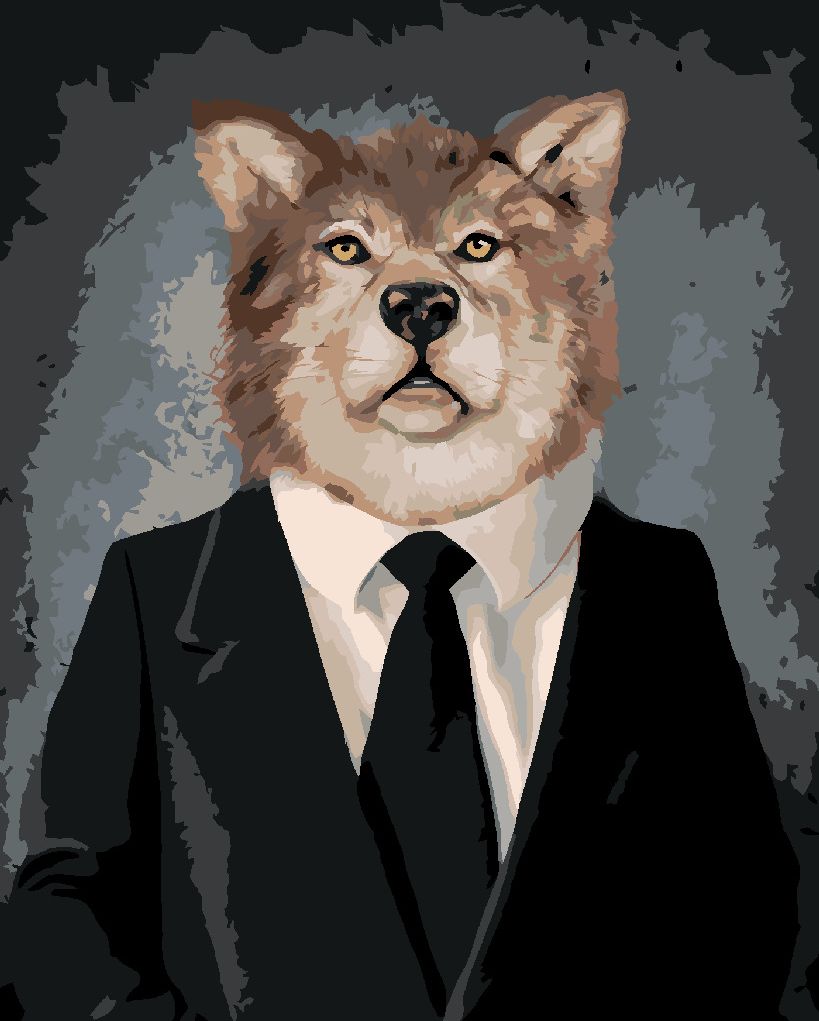 zuty Malování podle čísel - VLK V OBLEČENÍ - Rozměr: 40x50 cm, Rámování: Varianta: bez rámu a bez vypnutí plátna - obrázek 3