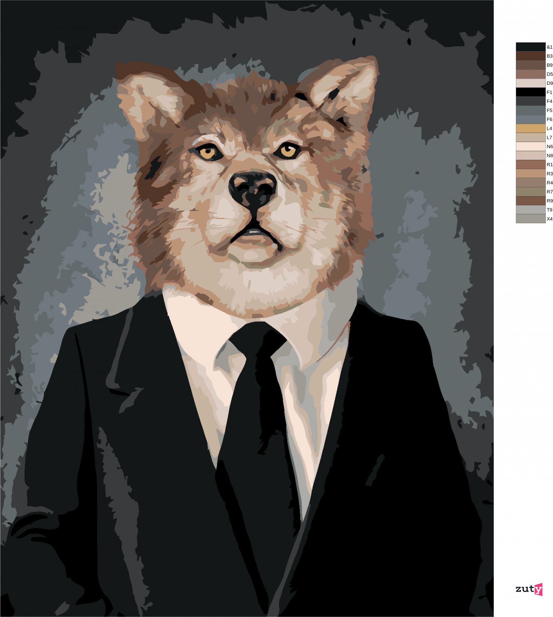 zuty Malování podle čísel - VLK V OBLEČENÍ - Rozměr: 40x50 cm, Rámování: Varianta: bez rámu a bez vypnutí plátna - obrázek 4