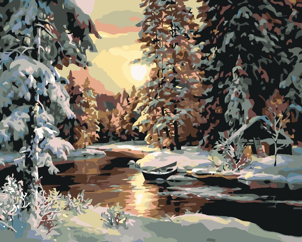 zuty Malování podle čísel - ZÁPAD SLUNCE NAD LESEM - Rozměr: 40x50 cm, Rámování: Varianta: bez rámu a bez vypnutí plátna - obrázek 3