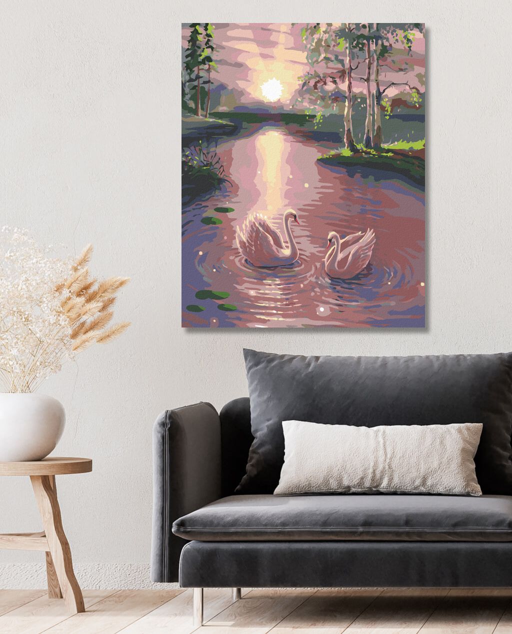 zuty Malování podle čísel - LABUTĚ NA VODĚ - Rozměr: 40x50 cm, Rámování: Varianta: vypnuté plátno na rám - obrázek 2