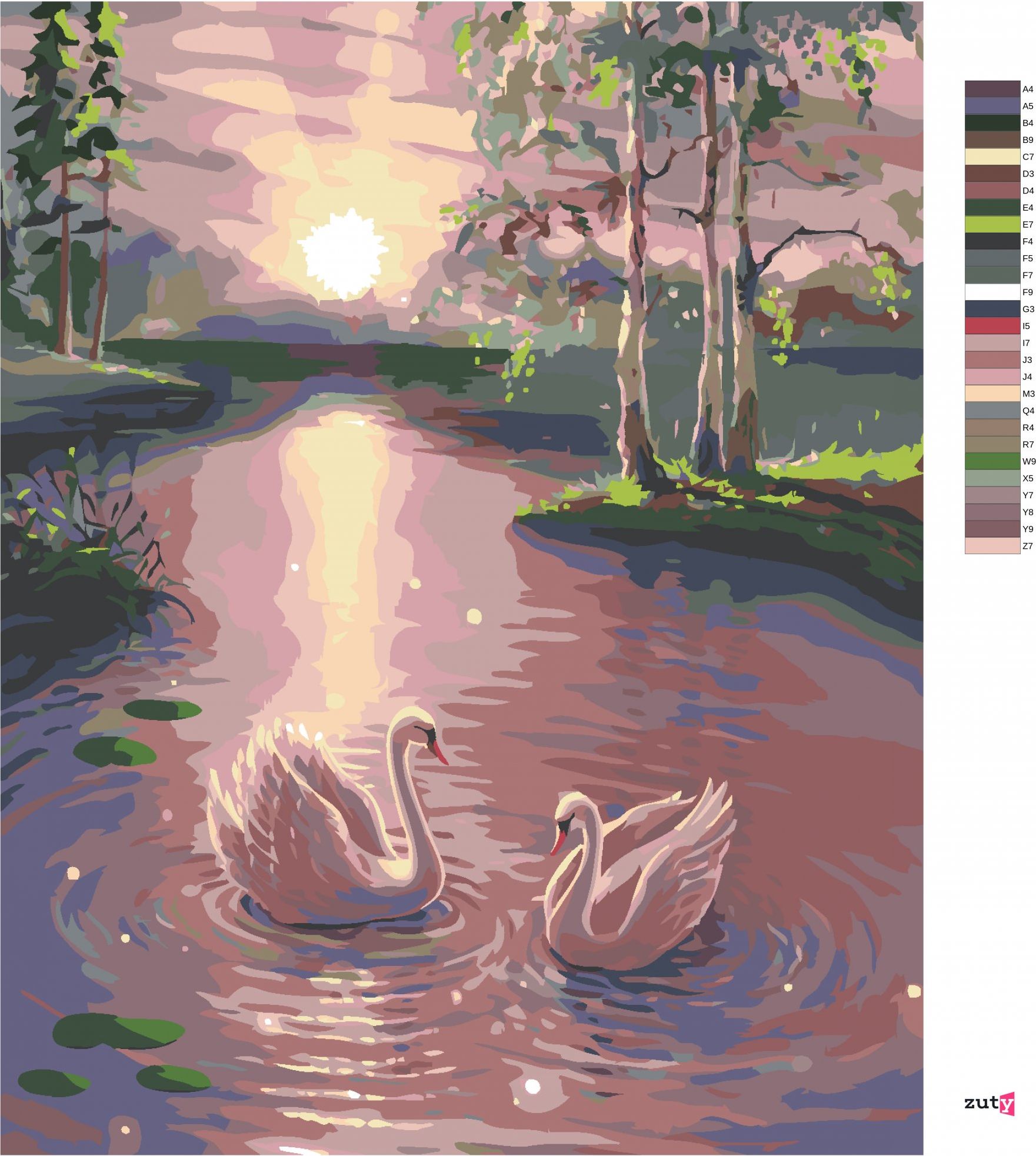 zuty Malování podle čísel - LABUTĚ NA VODĚ - Rozměr: 40x50 cm, Rámování: Varianta: vypnuté plátno na rám - obrázek 9