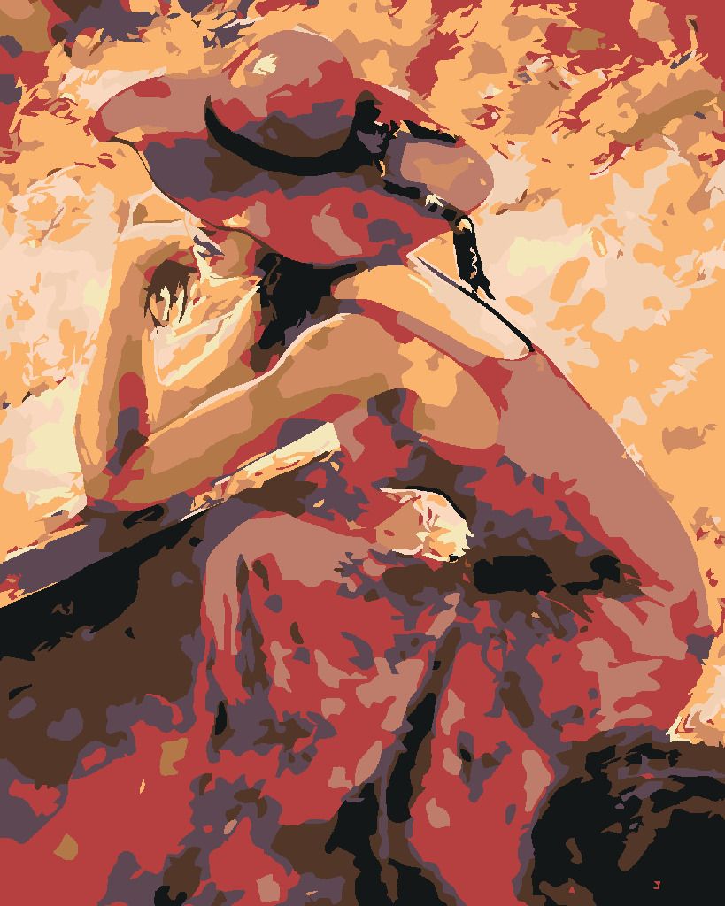 zuty Malování podle čísel - KRÁSNÁ ZASNĚNÁ ŽENA V ČERVENÉM - Rozměr: 40x50 cm, Rámování: Varianta: vypnuté plátno na rám - obrázek 8