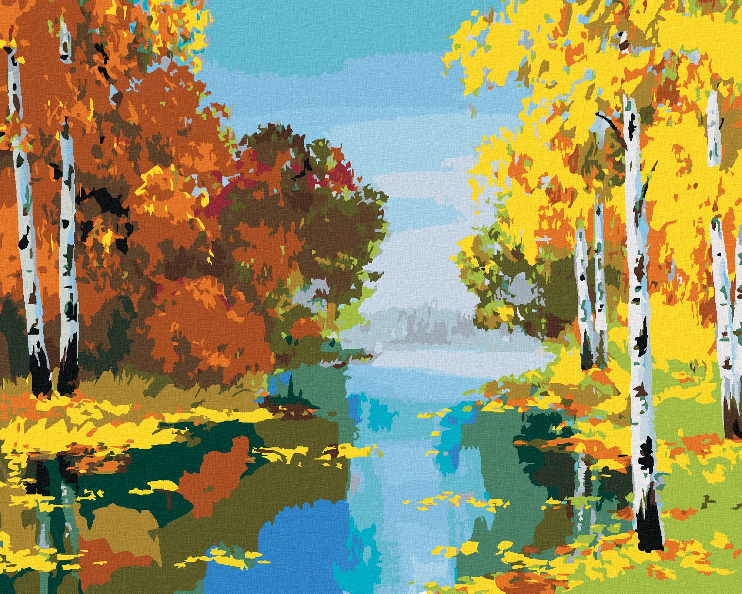 zuty Malování podle čísel - LES S BŘÍZAMI U ŘEKY - Rozměr: 40x50 cm, Rámování: Varianta: vypnuté plátno na rám - obrázek 1