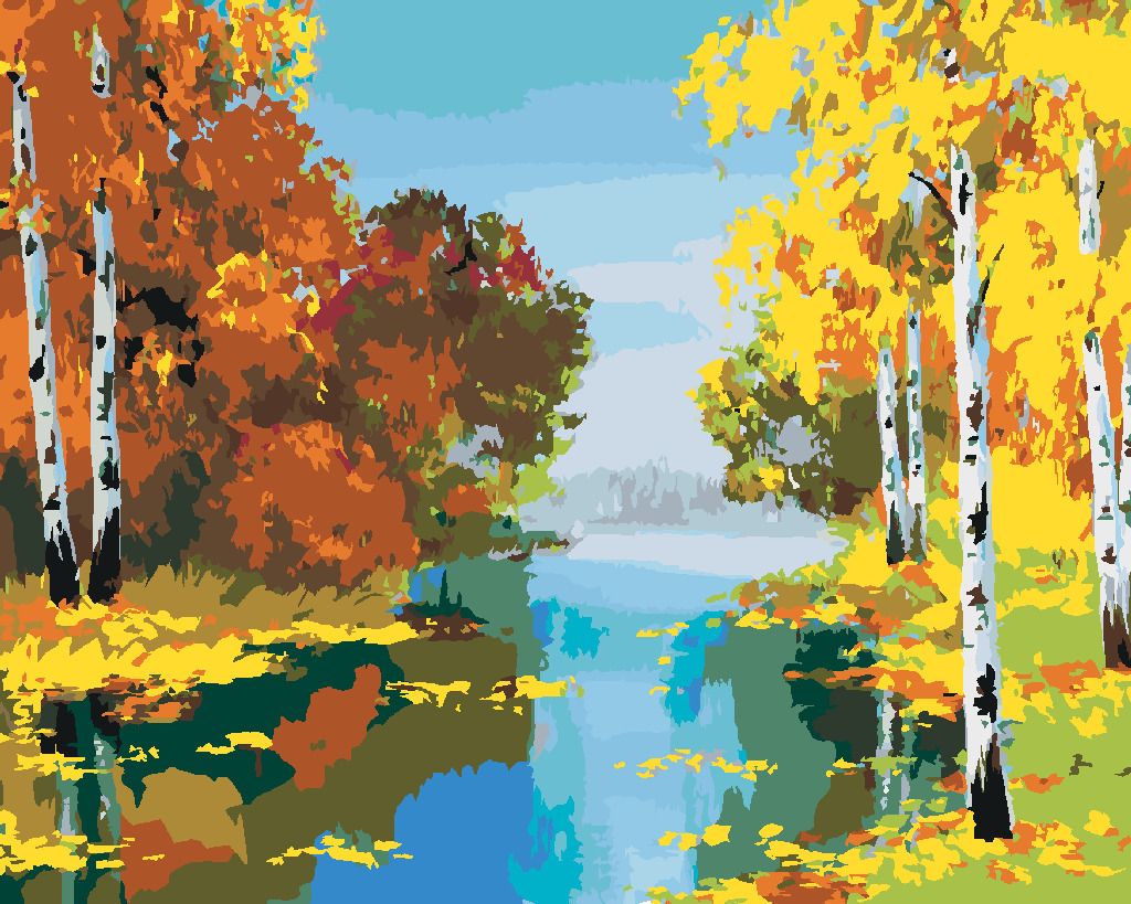 zuty Malování podle čísel - LES S BŘÍZAMI U ŘEKY - Rozměr: 40x50 cm, Rámování: Varianta: vypnuté plátno na rám - obrázek 2