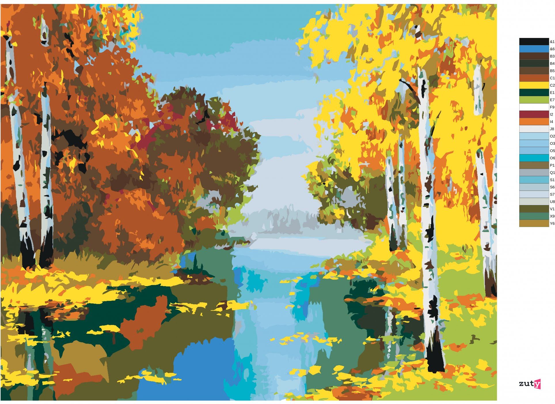 zuty Malování podle čísel - LES S BŘÍZAMI U ŘEKY - Rozměr: 40x50 cm, Rámování: Varianta: vypnuté plátno na rám - obrázek 10