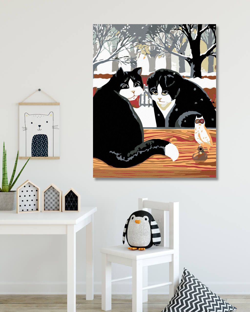 zuty Malování podle čísel - ČERNOBÍLÉ KOČKY NA PLOTĚ - Rozměr: 40x50 cm, Rámování: Varianta: bez rámu a bez vypnutí plátna - obrázek 9