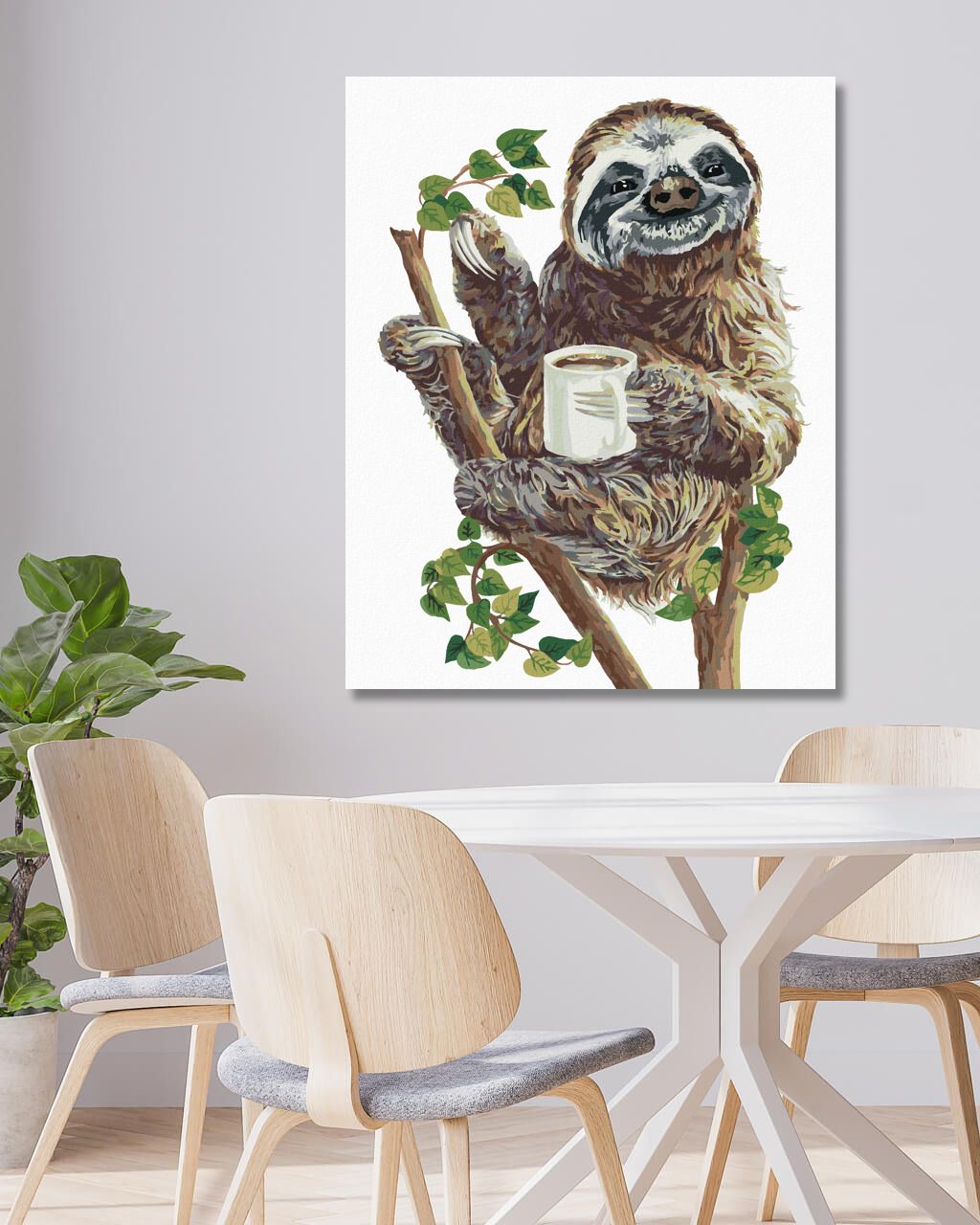 zuty Malování podle čísel - LENOCHOD A KÁVA (HOLLY SIMENTAL) - Rozměr: 40x50 cm, Rámování: Varianta: vypnuté plátno na rám - obrázek 4