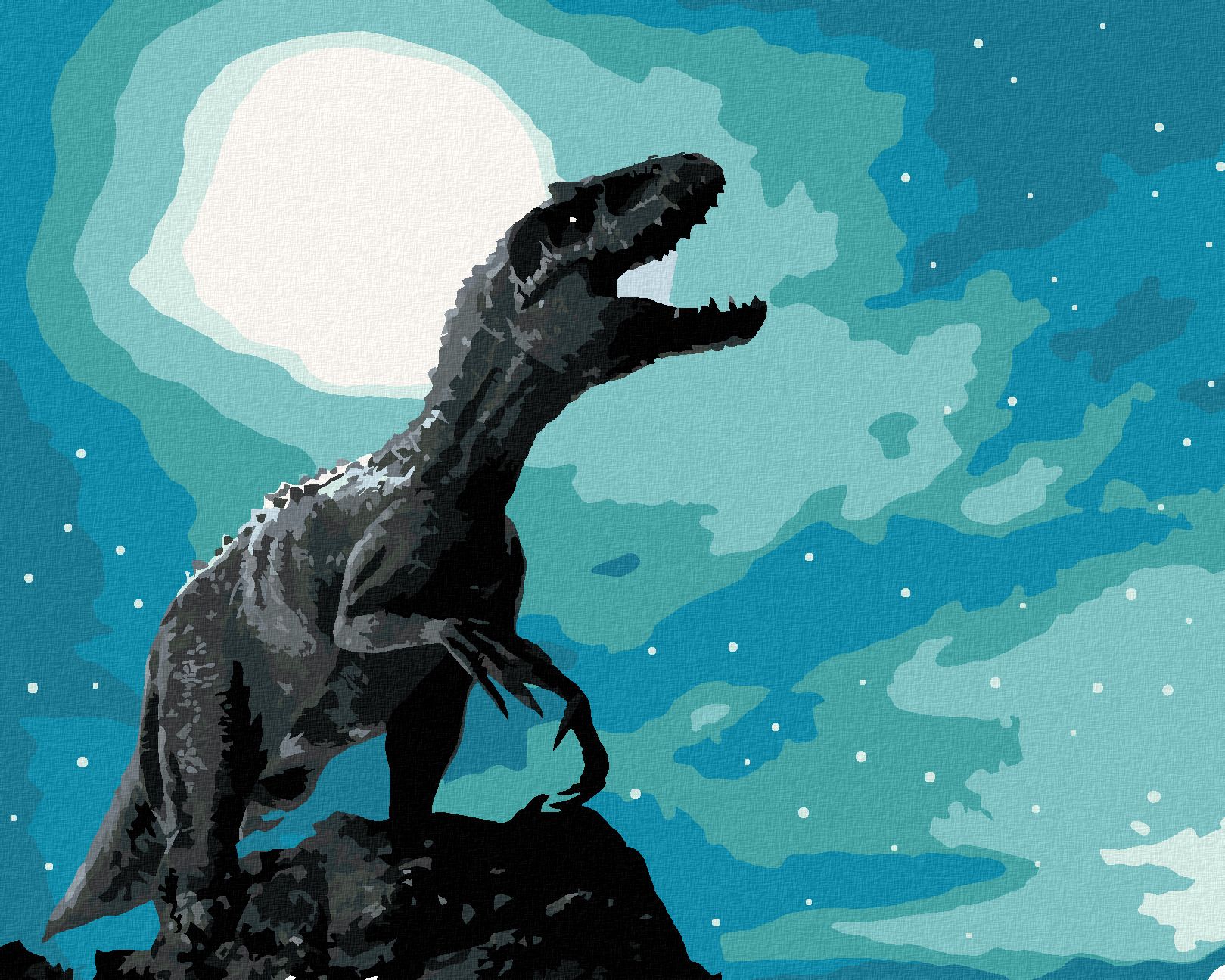 zuty Malování podle čísel - TYRANNOSAURUS REX V NOCI - Rozměr: 40x50 cm, Rámování: Varianta: vypnuté plátno na rám - obrázek 1