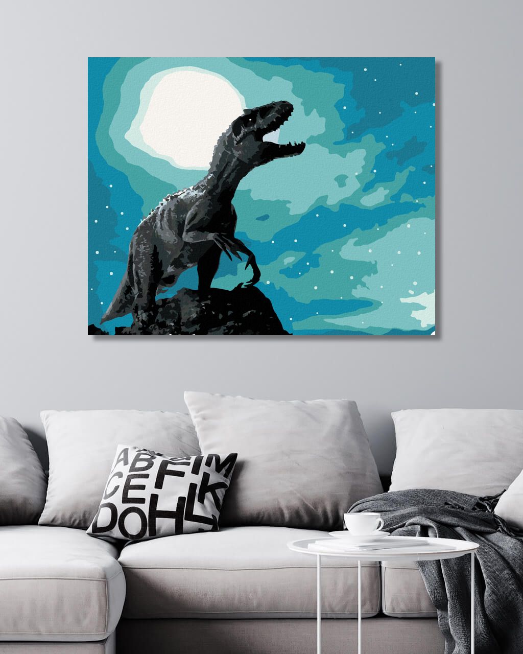 zuty Malování podle čísel - TYRANNOSAURUS REX V NOCI - Rozměr: 40x50 cm, Rámování: Varianta: vypnuté plátno na rám - obrázek 4