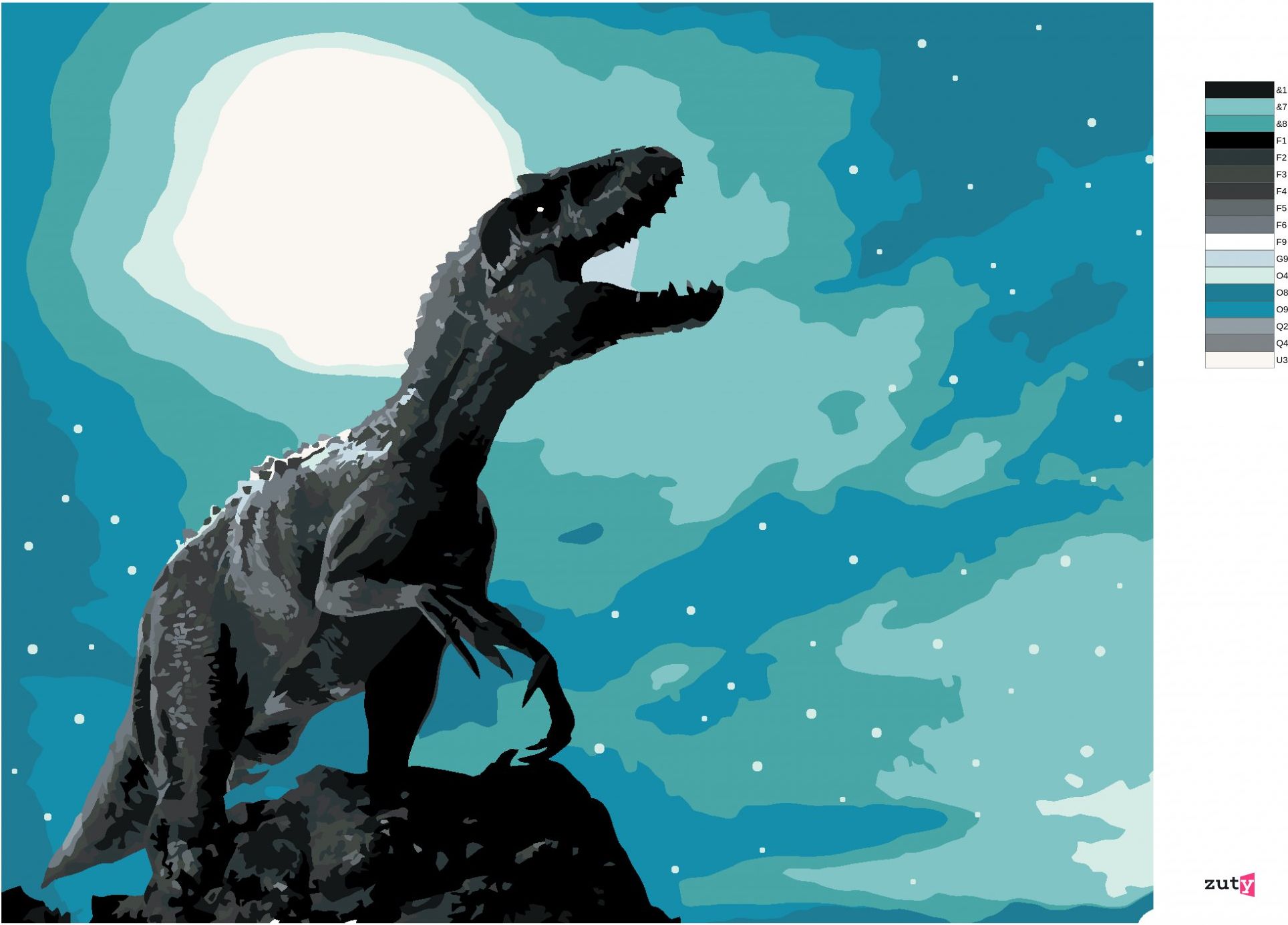 zuty Malování podle čísel - TYRANNOSAURUS REX V NOCI - Rozměr: 40x50 cm, Rámování: Varianta: vypnuté plátno na rám - obrázek 10