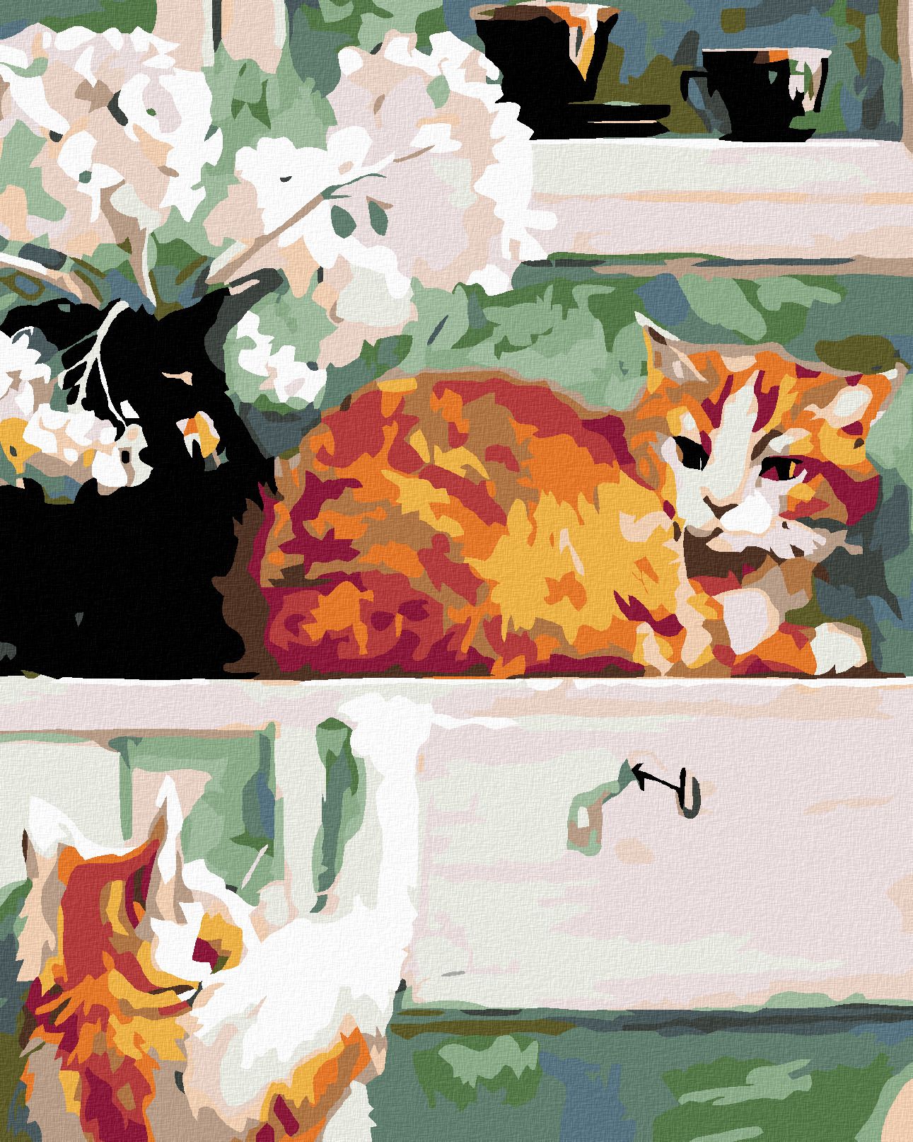 zuty Malování podle čísel - KOČKY POD OKNEM - Rozměr: 40x50 cm, Rámování: Varianta: bez rámu a bez vypnutí plátna - obrázek 1