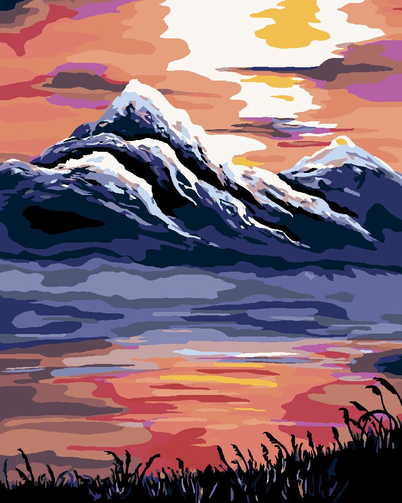 zuty Malování podle čísel - ZÁPAD SLUNCE NAD HORAMI - Rozměr: 40x50 cm, Rámování: Varianta: bez rámu a bez vypnutí plátna - obrázek 7