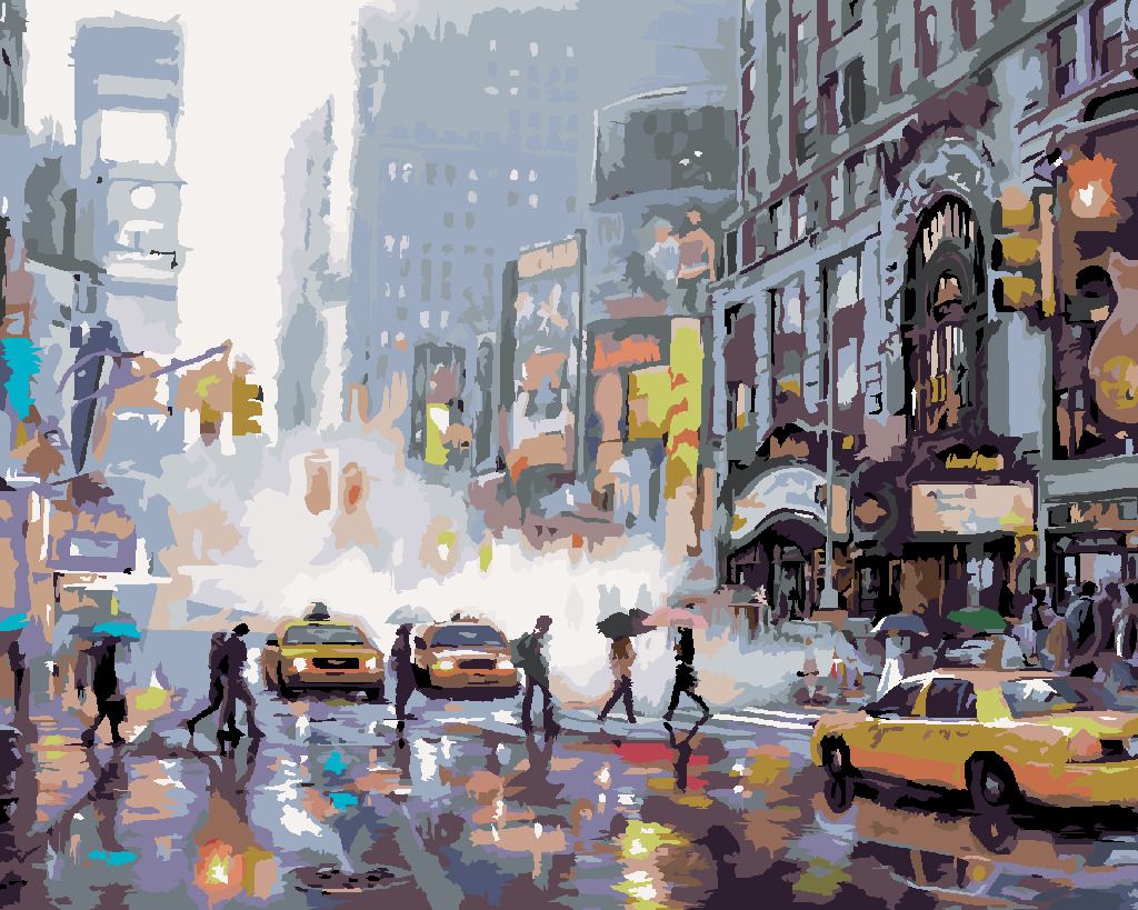 zuty Malování podle čísel - RUŠNÁ ULICE V NEW YORKU (RICHARD MACNEIL) - Rozměr: 40x50 cm, Rámování: Varianta: vypnuté plátno na rám - obrázek 3