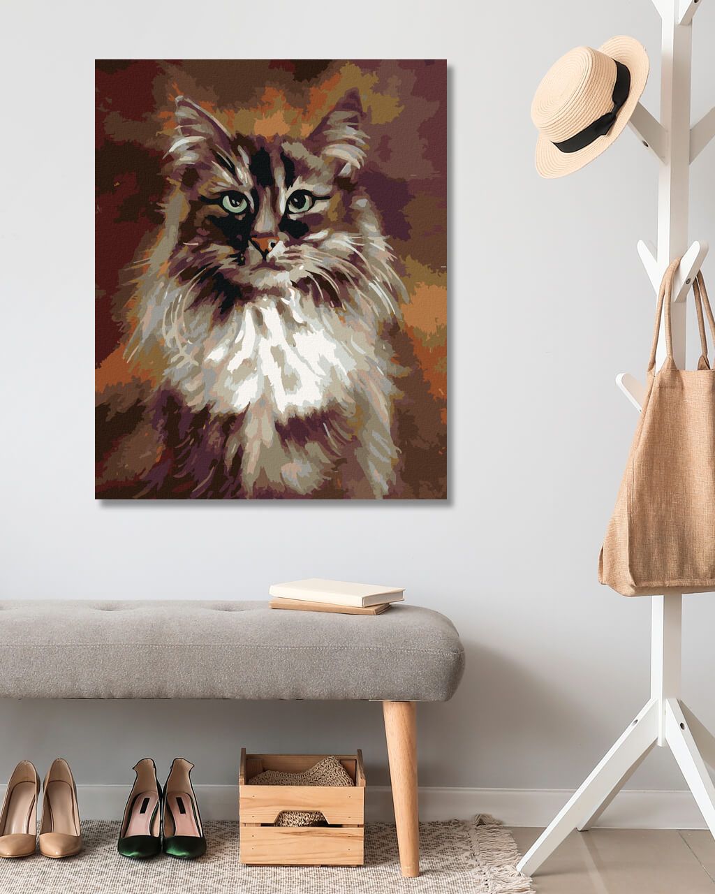 zuty Malování podle čísel - KOČKA NA HNĚDÉM POZADÍ - Rozměr: 40x50 cm, Rámování: Varianta: vypnuté plátno na rám - obrázek 6