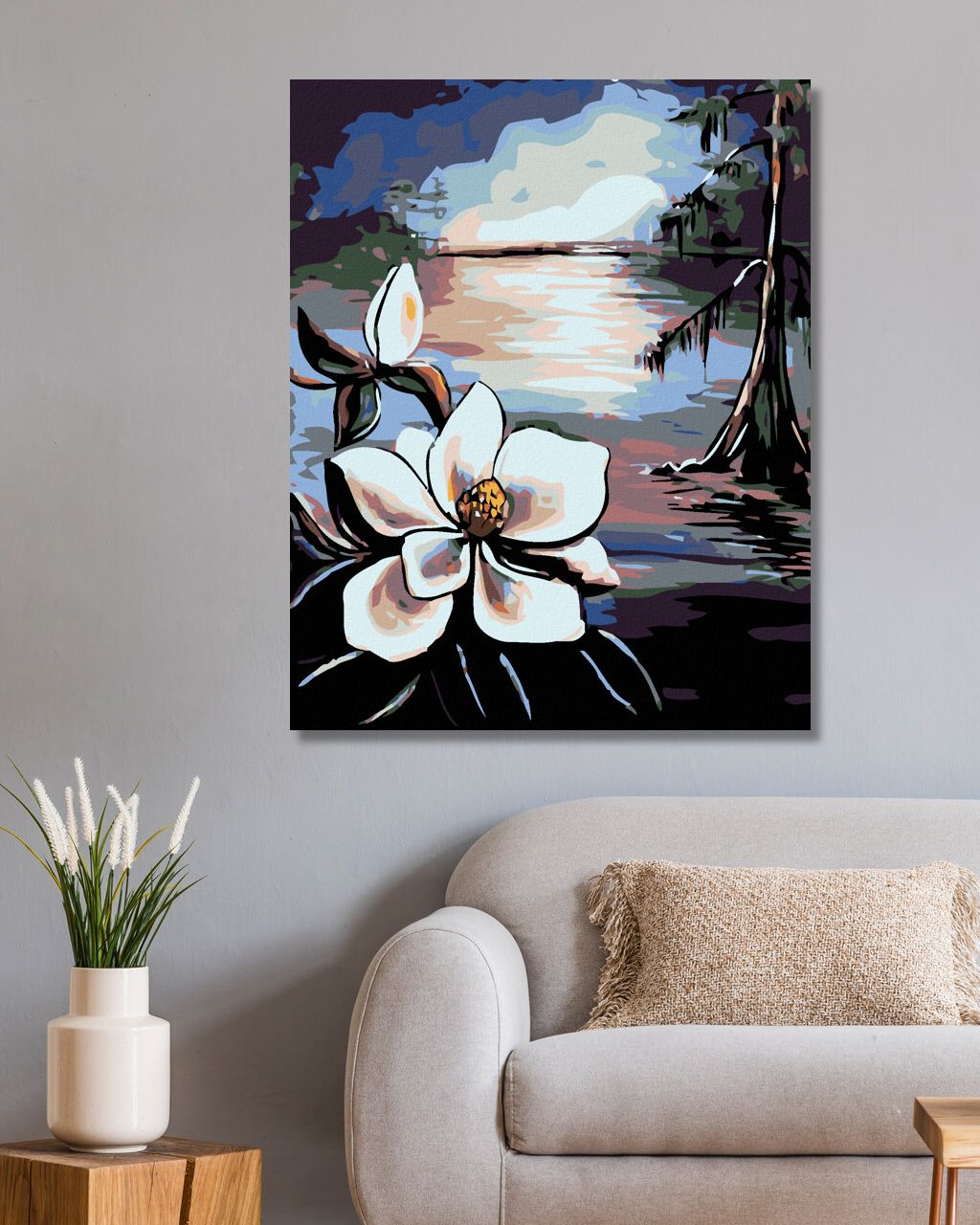 zuty Malování podle čísel - KRÁSNÁ KVĚTINA A STARÝ STROM U JEZERA - Rozměr: 40x50 cm, Rámování: Varianta: vypnuté plátno na rám - obrázek 9