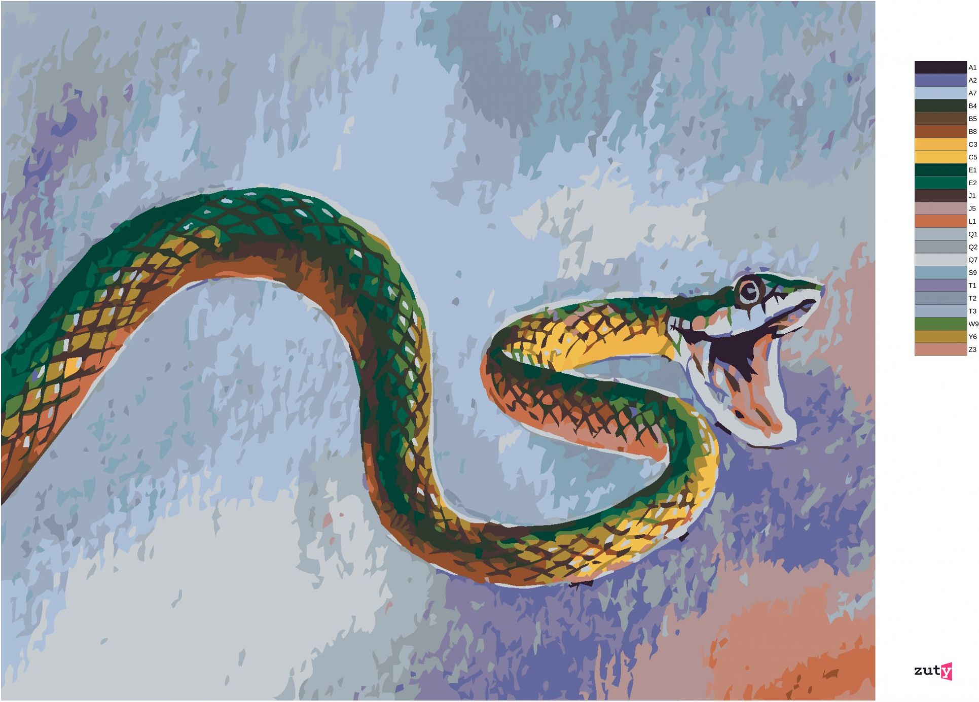 zuty Malování podle čísel - ZELENÝ HAD - Rozměr: 40x50 cm, Rámování: Varianta: bez rámu a bez vypnutí plátna - obrázek 3