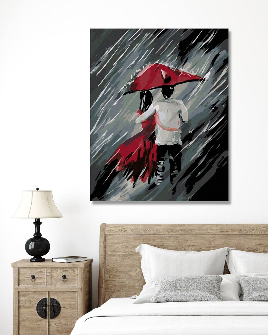zuty Malování podle čísel - MILENCI POD DEŠTNÍKEM A SILNÝ DÉŠŤ - Rozměr: 40x50 cm, Rámování: Varianta: bez rámu a bez vypnutí plátna - obrázek 3