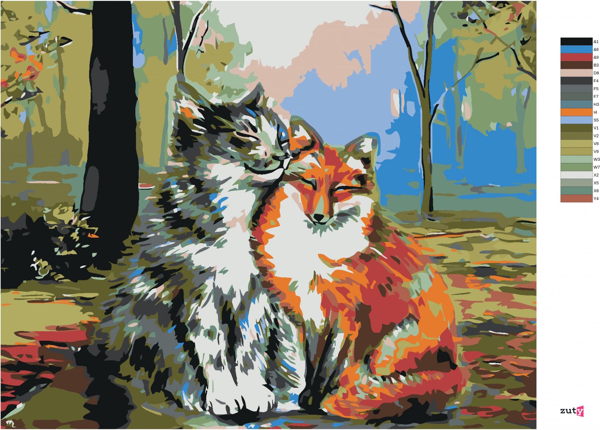 zuty Malování podle čísel - KOCOUR S LIŠTIČKOU - Rozměr: 40x50 cm, Rámování: Varianta: bez rámu a bez vypnutí plátna - obrázek 4