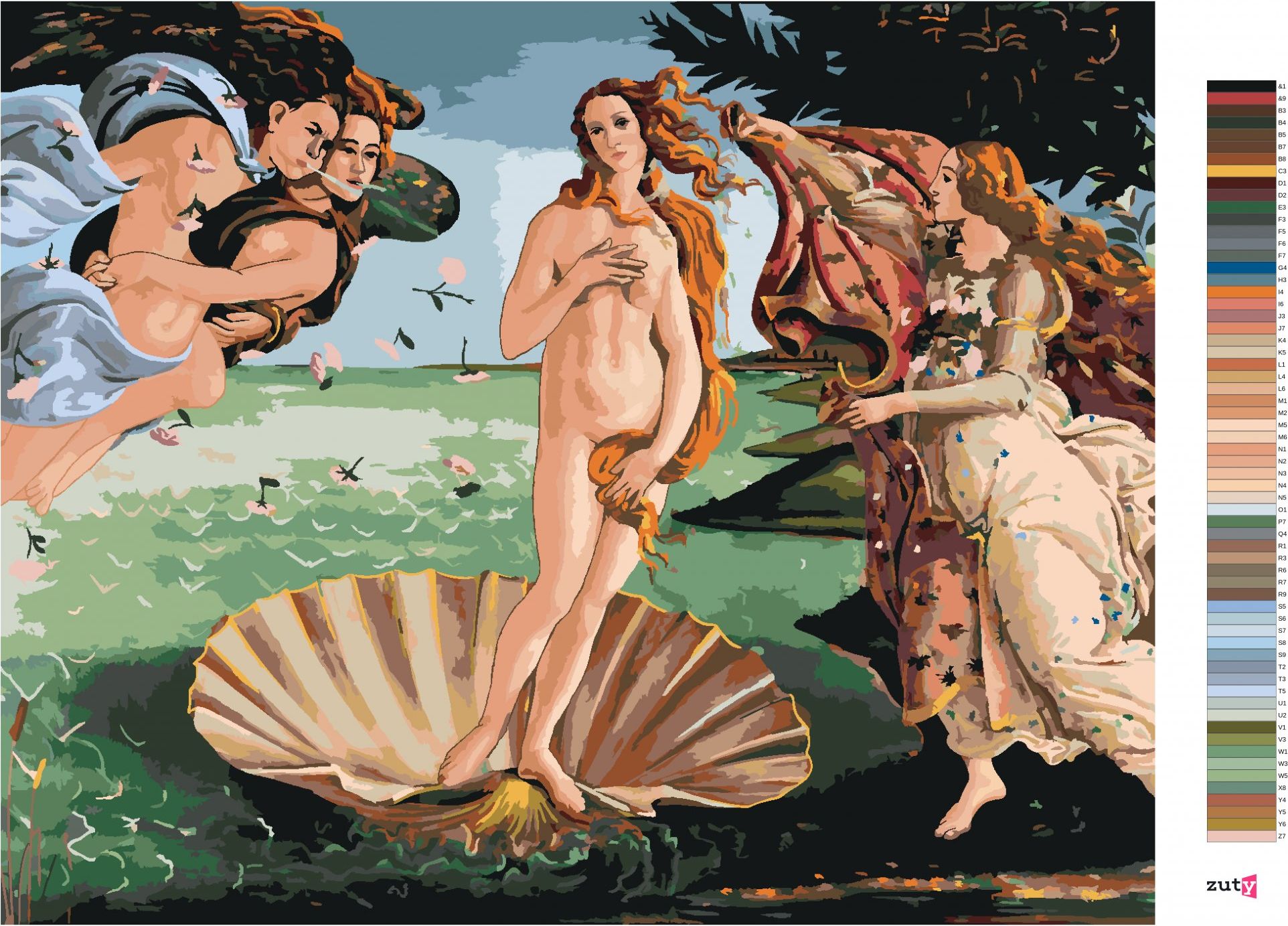 zuty Malování podle čísel - ZROZENI VENUŠE (S. BOTTICELLI) - Rozměr: 40x50 cm, Rámování: Varianta: vypnuté plátno na rám - obrázek 7