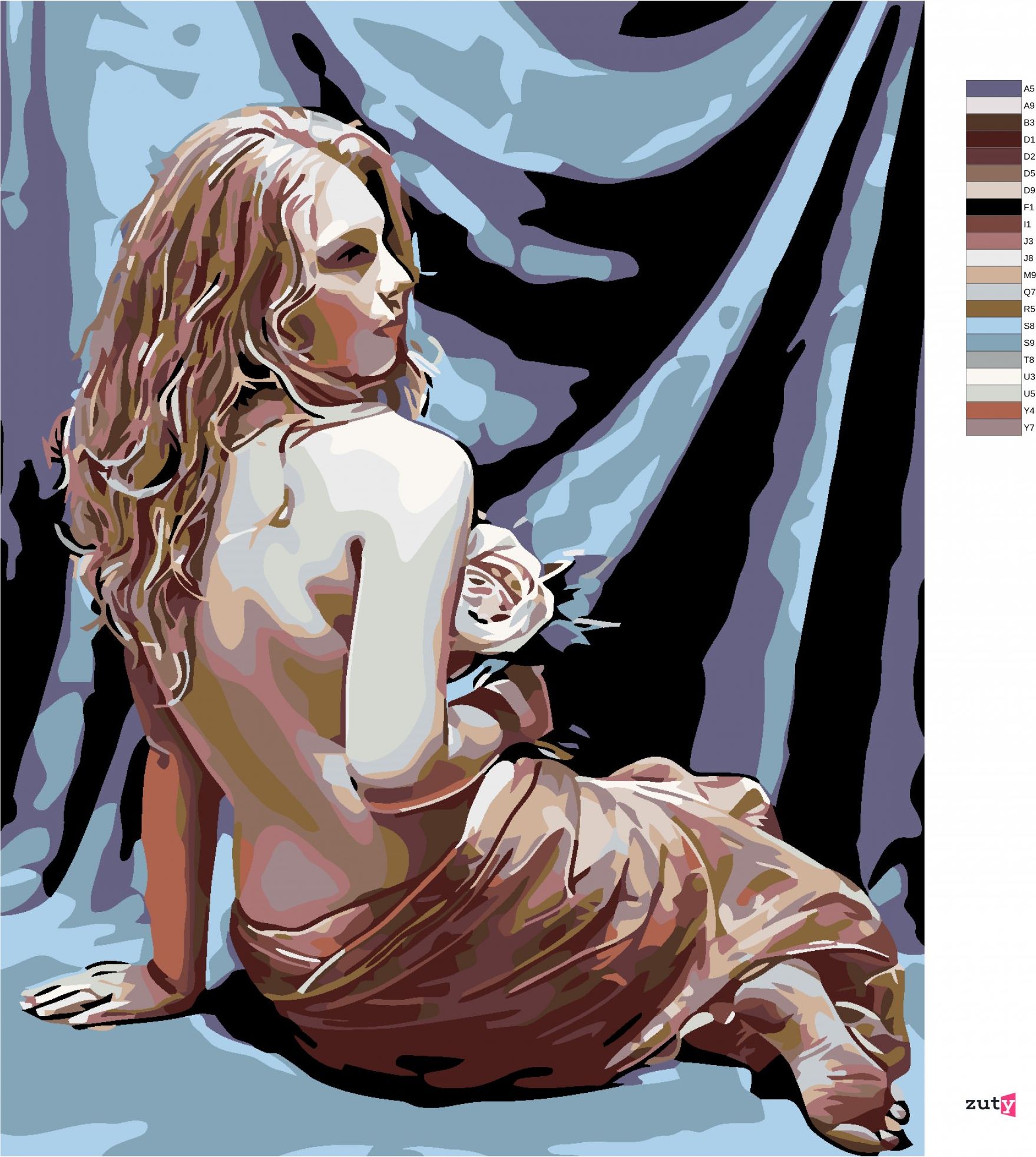 zuty Malování podle čísel - SEDÍCÍ ŽENA S RŮŽÍ - Rozměr: 40x50 cm, Rámování: Varianta: bez rámu a bez vypnutí plátna - obrázek 5