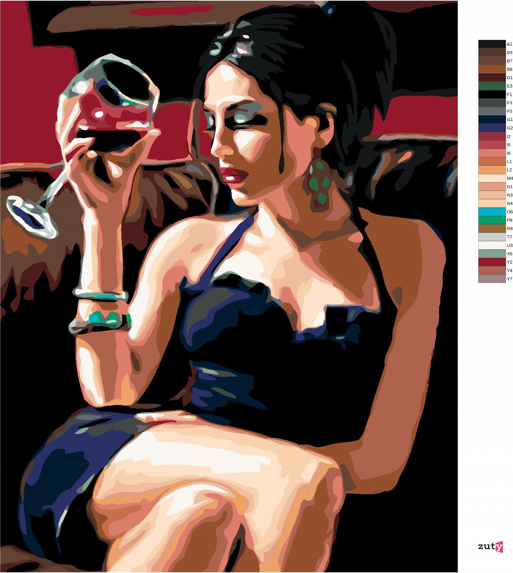 zuty Malování podle čísel - SVŮDNÁ SE SKLENKOU VÍNA - Rozměr: 40x50 cm, Rámování: Varianta: vypnuté plátno na rám - obrázek 7